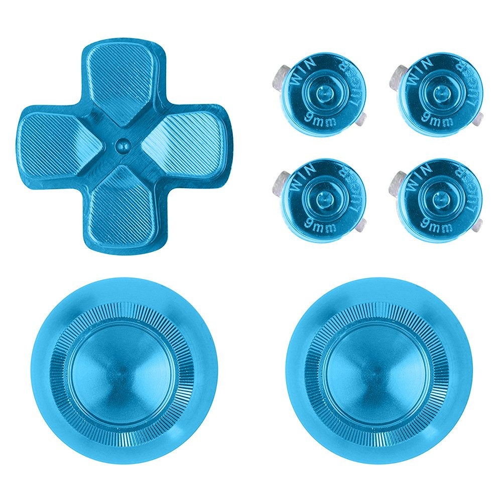 XFUNY(TM) Metal Bullet Buttons ABXY Buttons + Thumbsticks Thumb Grip and Chrome D-pad for Sony PS4 DualShock 4 Controller Mod Kit (Blue)