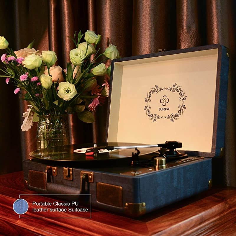 Record Player  Portable Suitcase Bluetooth Turntable for Vinyl Record BeltDrive 3Speed Stereo Turntable with Speakers Support Power Bank Supply 35mm Headphone RCA Audio Output