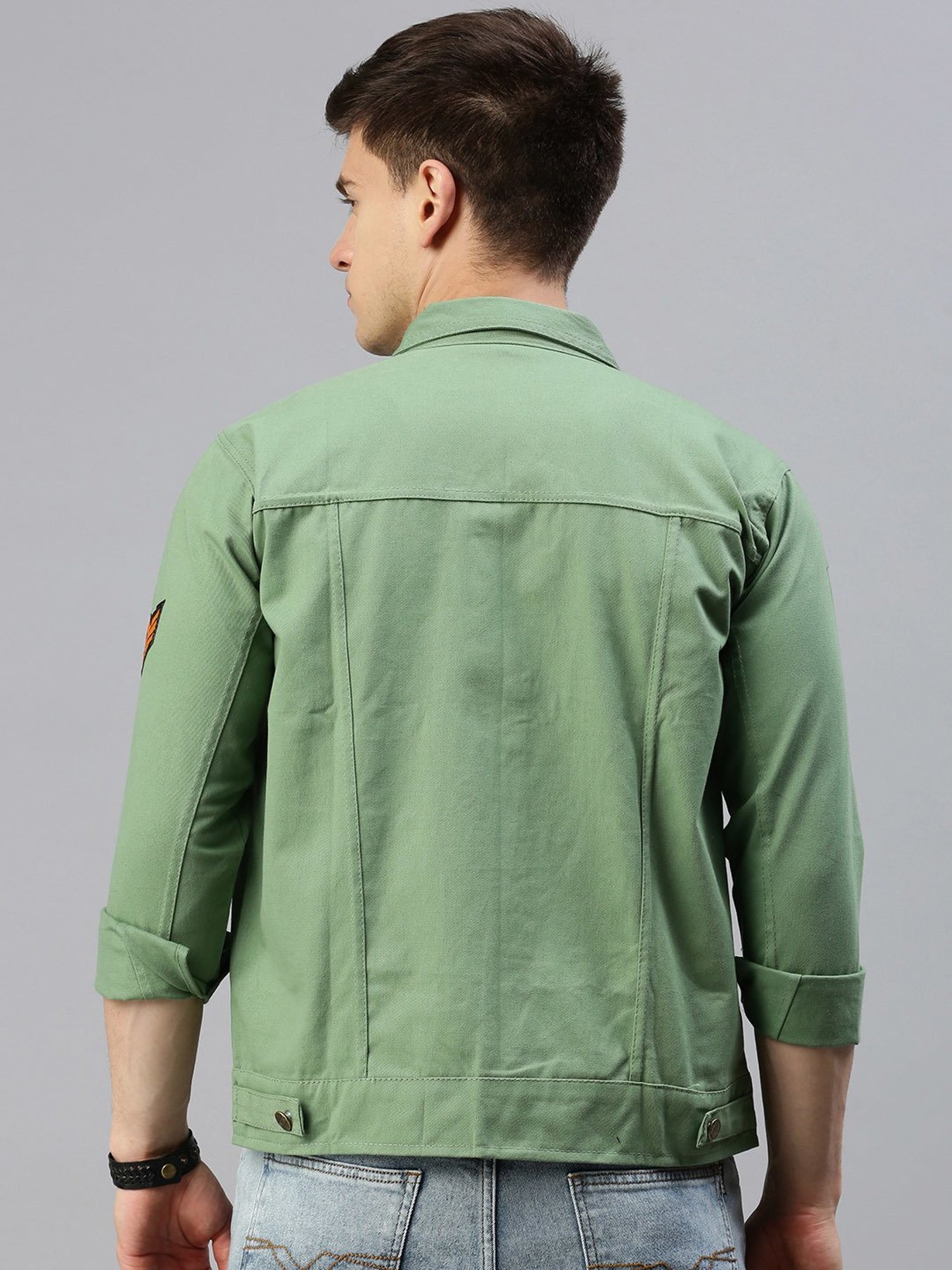 VOXATI Sea Green Regular Fit Shirt Collar Denim Jacket