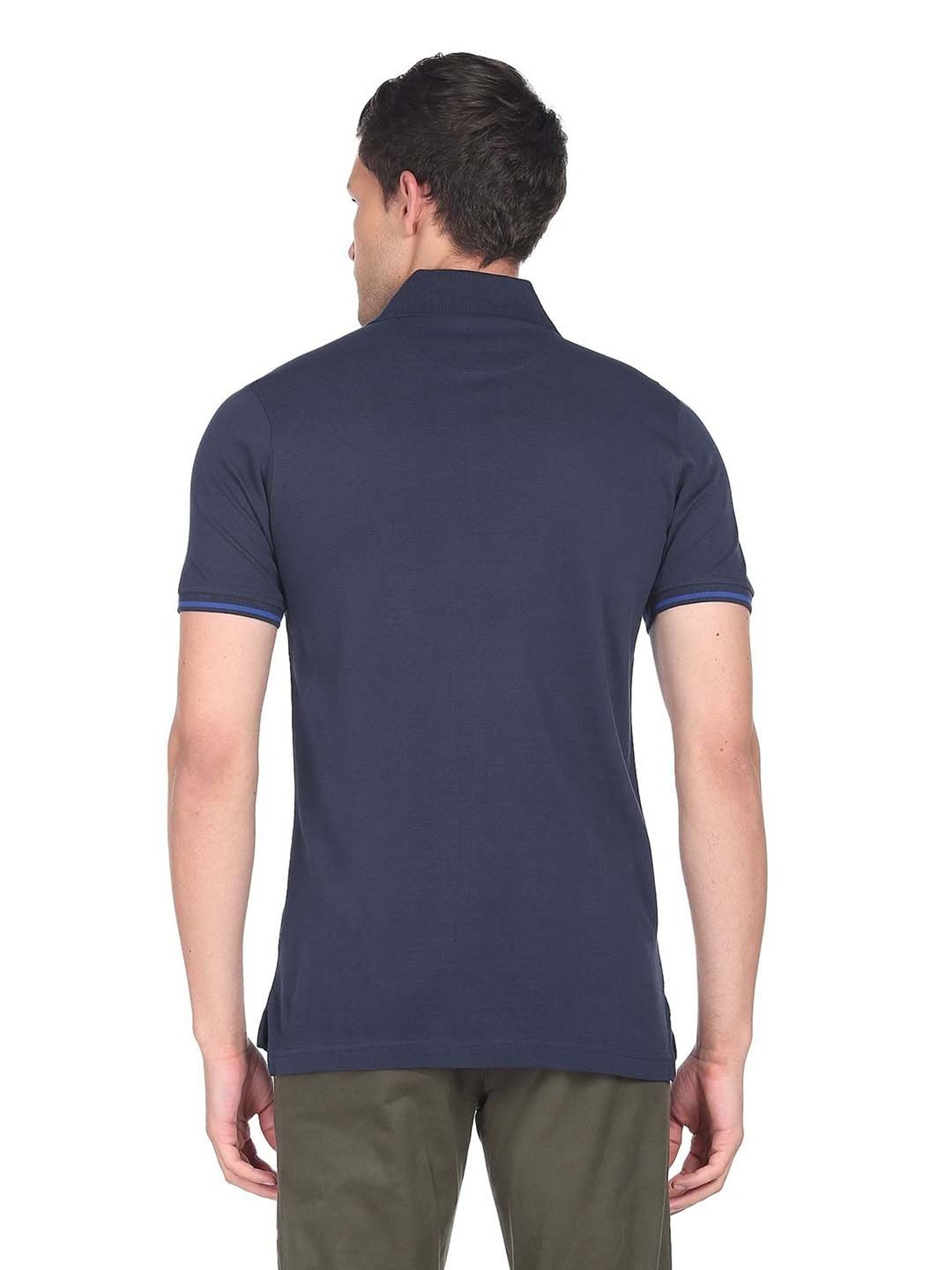 Arrow Navy Regular Fit Striped Cotton Polo T-Shirt