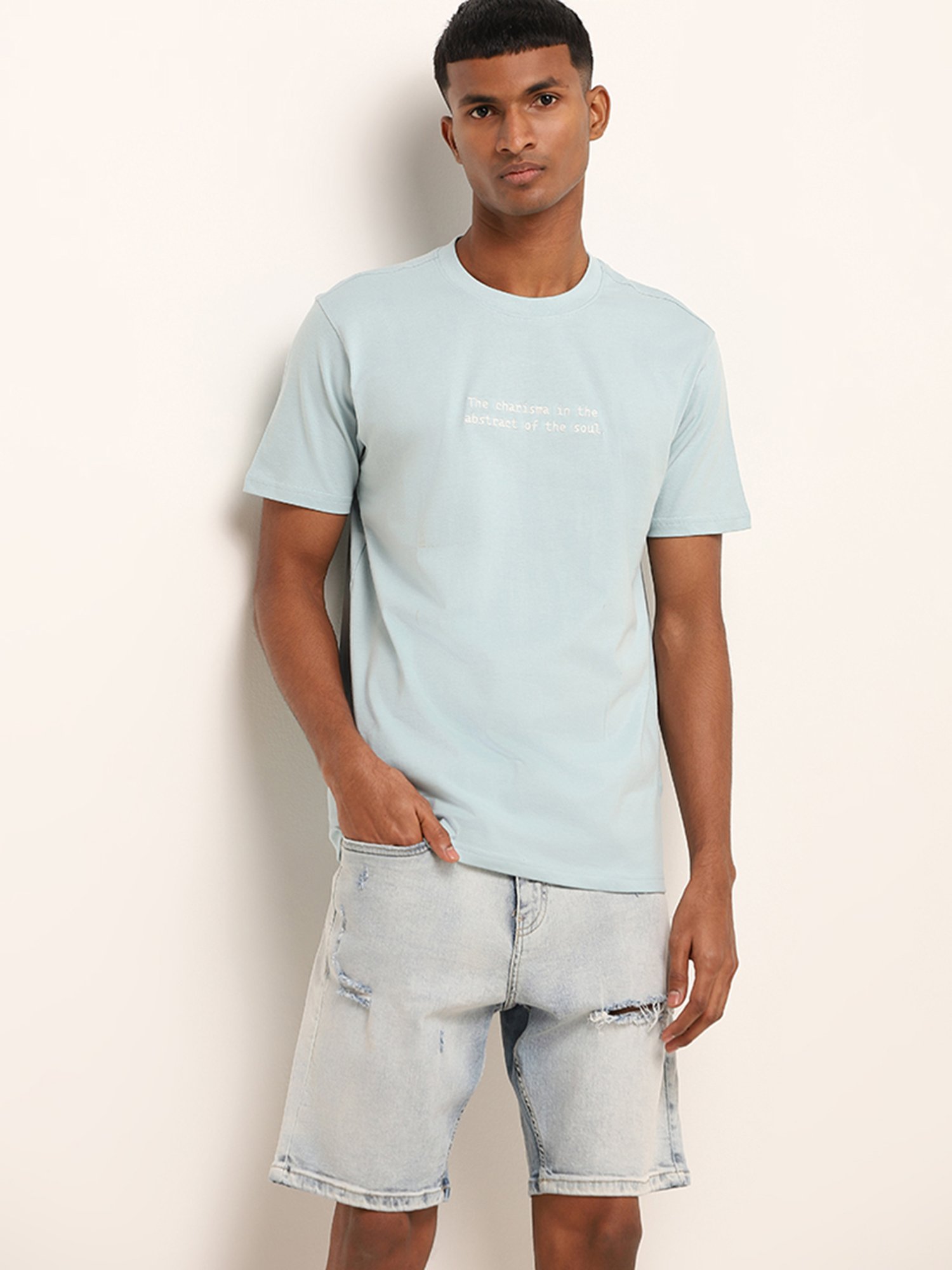 Nuon by Westside Blue Printed Slim Fit T-Shirt