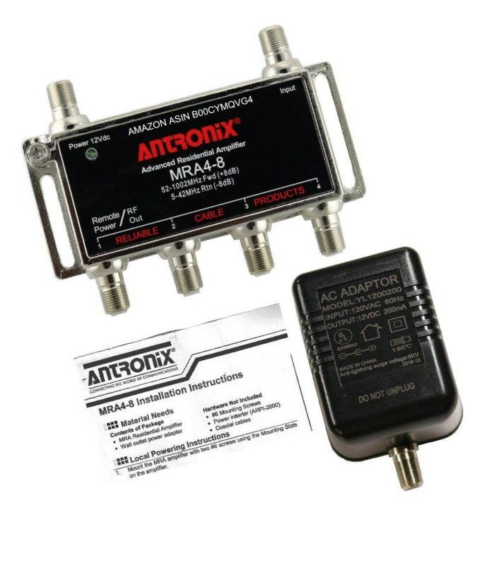 Amplifier, Cable TV RF Broadband 8dB Gain Four Output 5-1002Mhz w/ Power Adap...