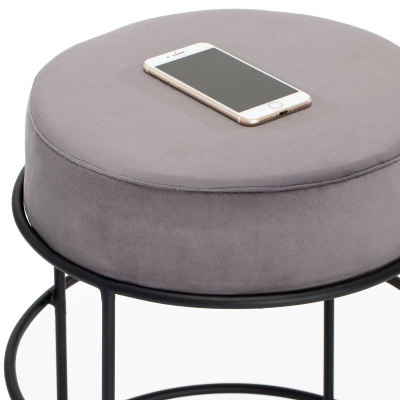 Leone Velvet Upholstered Vanity Stool Black/Gray - Adore Decor