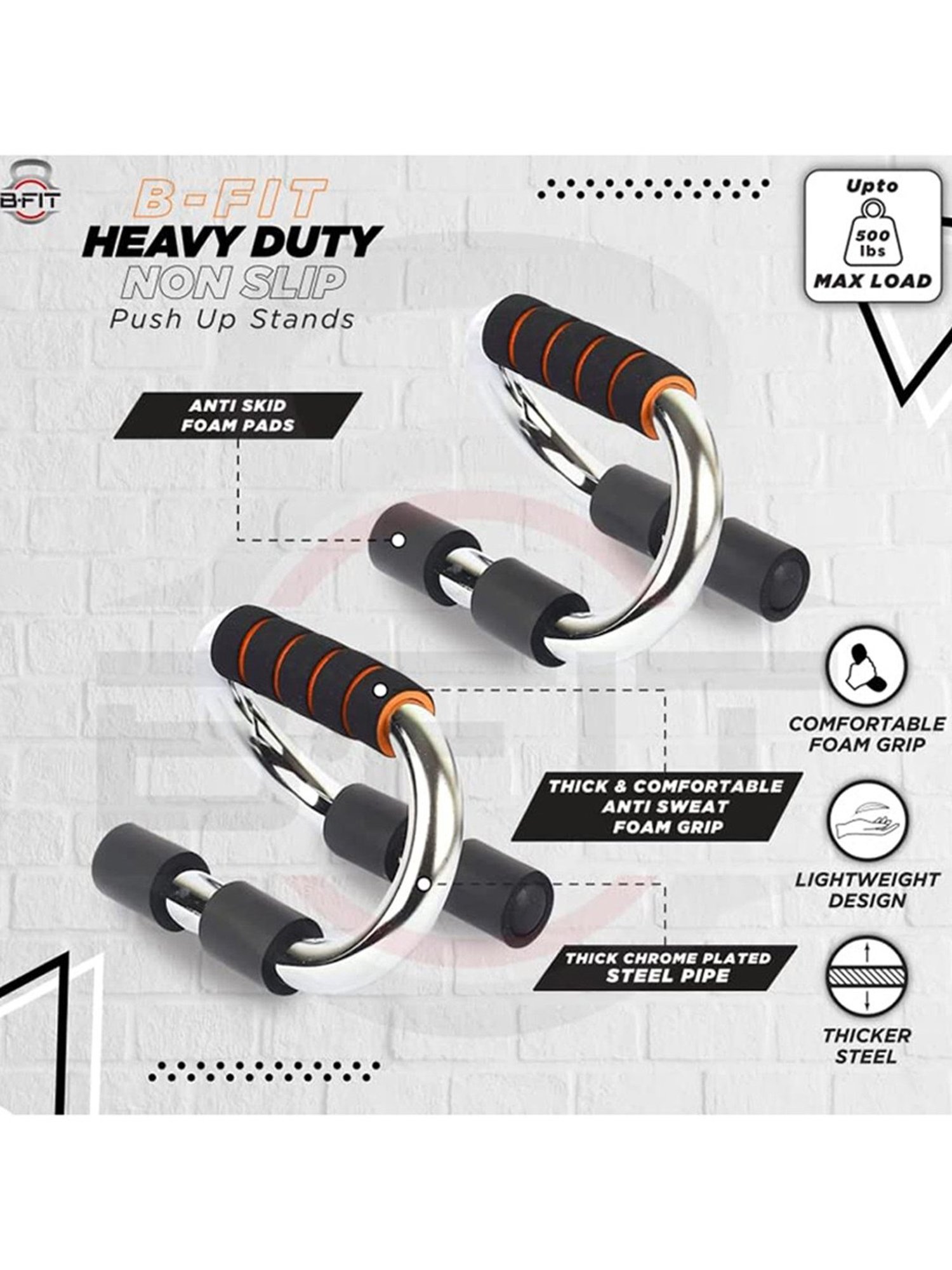 B Fit Type S Push-Ups Stands Exercise Fitness Equipment Rack (Silver)