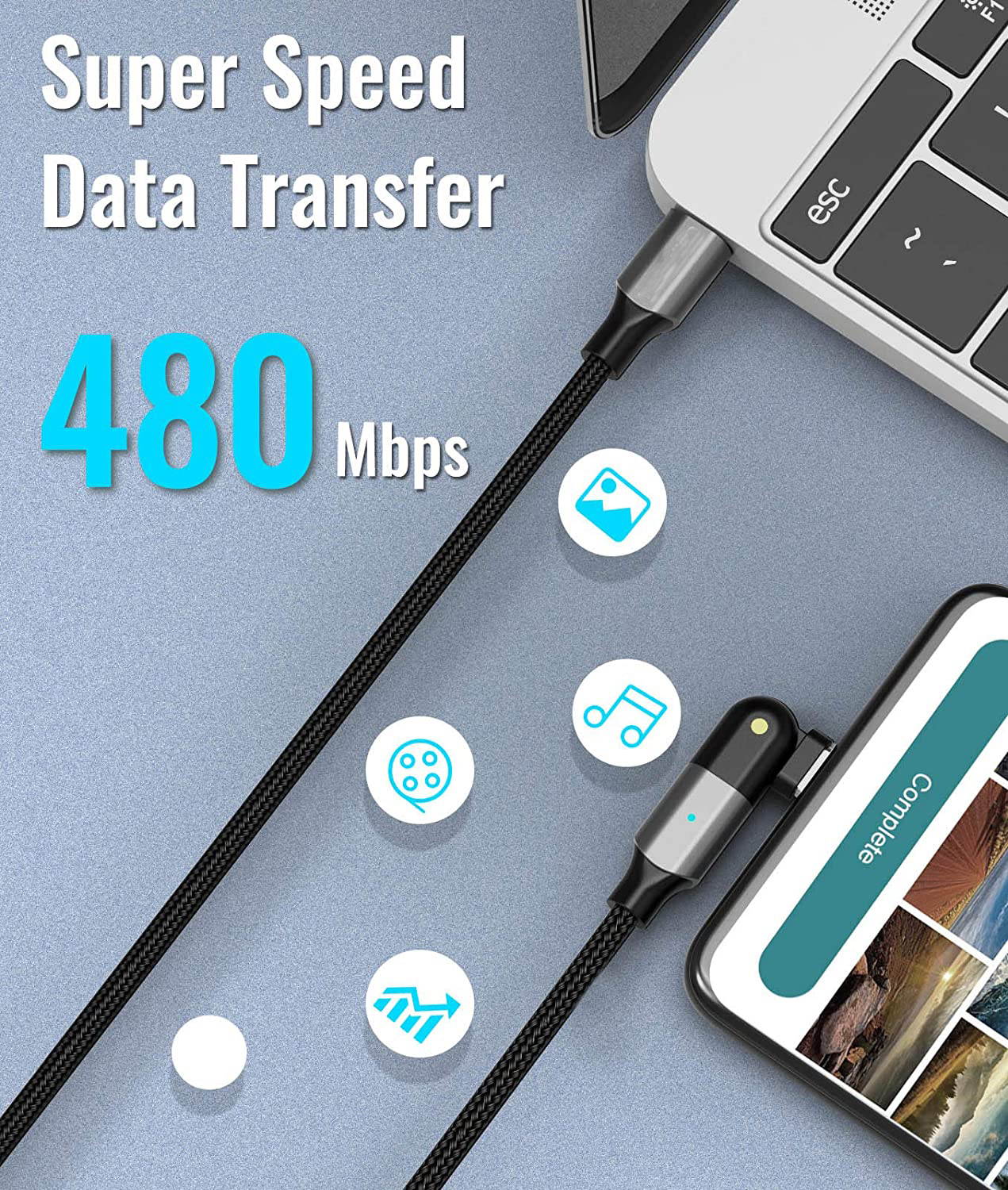 USB C to USB C 100W Fast Charging Cable 6.6ft, 180 Degree Rotatable Type C Charger Cord Compatible with MacBook Pro 2020/2019/2018, iPad Pro 2020/2018,Galaxy S20 S9,Pixel,Switch