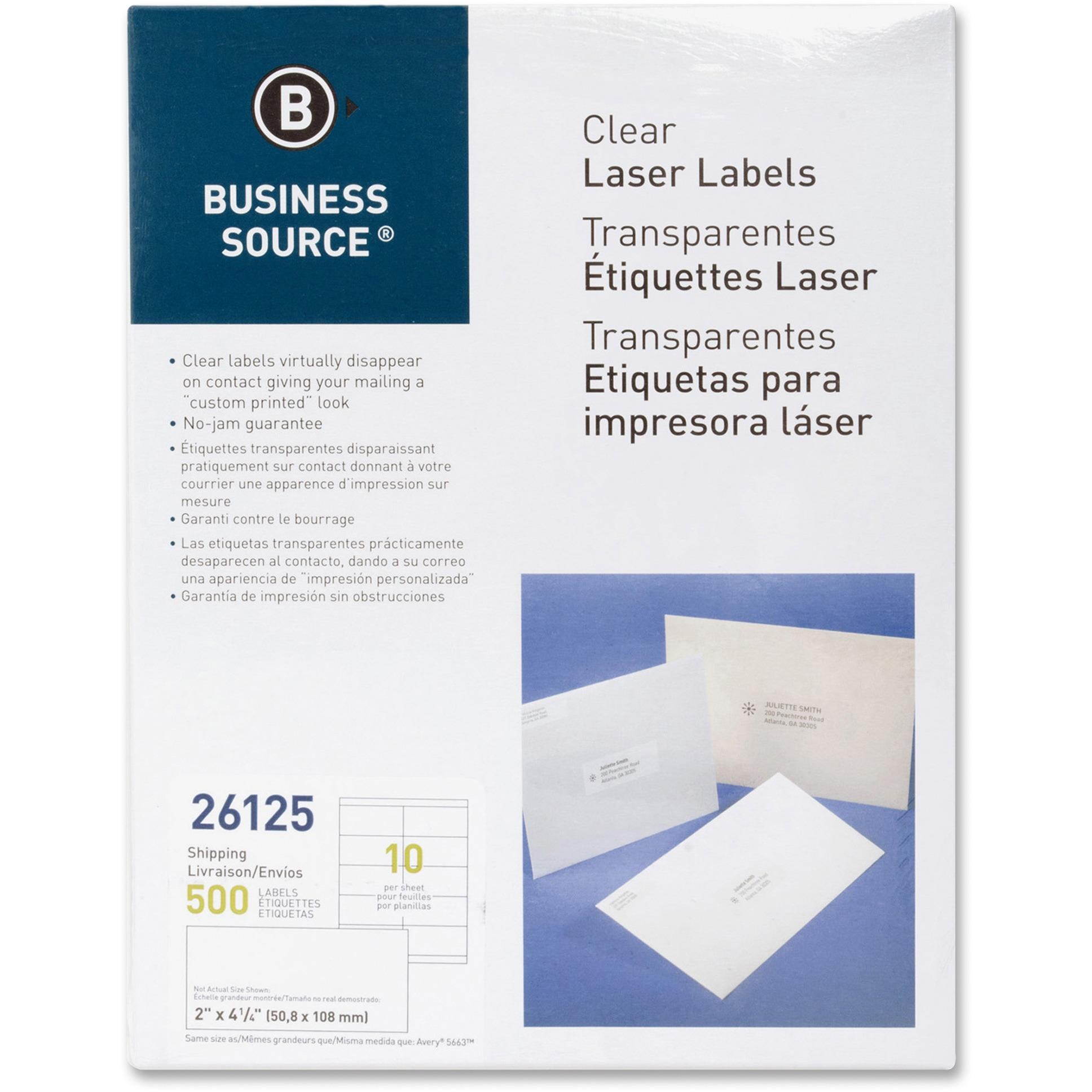 Business Source Shipping Labels Laser Permanent 2"x4-1/4" 500/PK Clear 26125