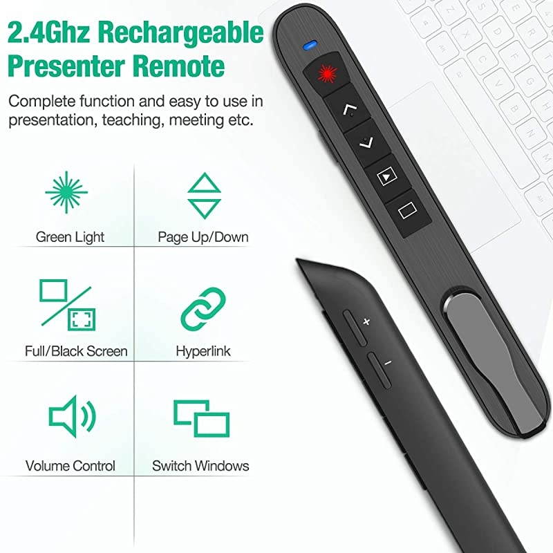 Wireless Presenter Remote RF 24GHZ Presentation Remote USB Control Power Point Clicker Presentation Clicker for KeynotePPTMacPC