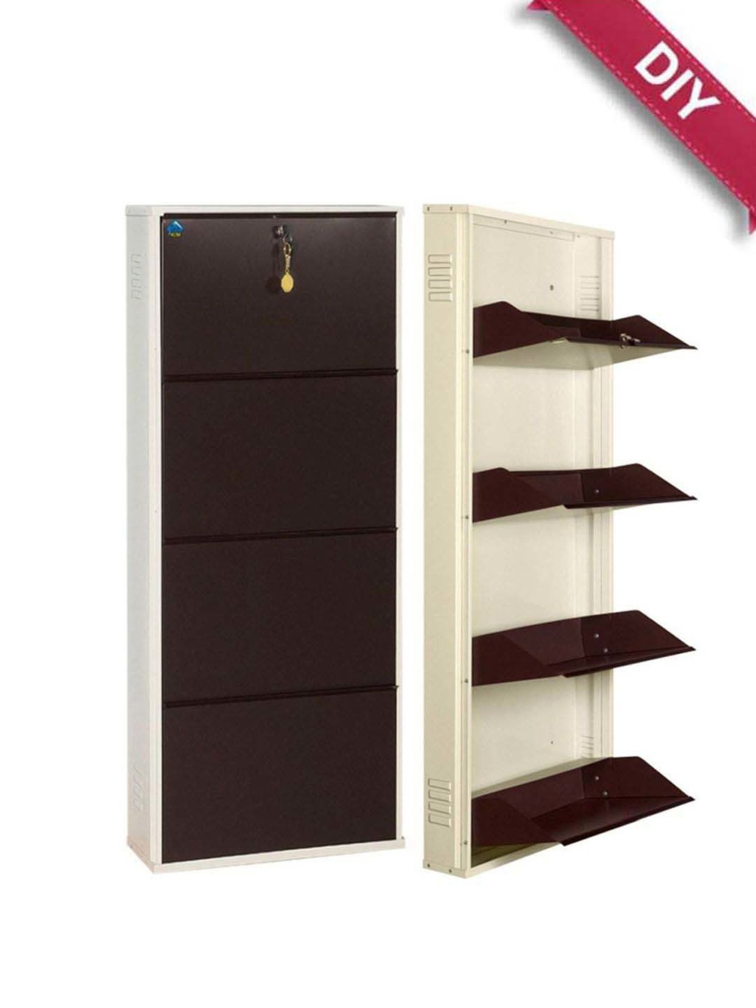 Delite Kom Metal Shoe Rack - 20" 4 Shelf, Ivory Coffee, PowderCoat, Wall Mount, DIY