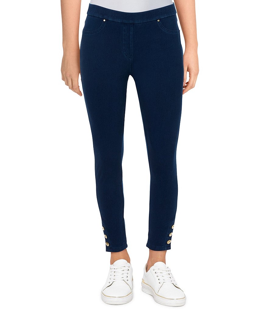 Ruby Rd. Petite Size Knitted Twill Pull-On Button Hem Detail Ankle Pants