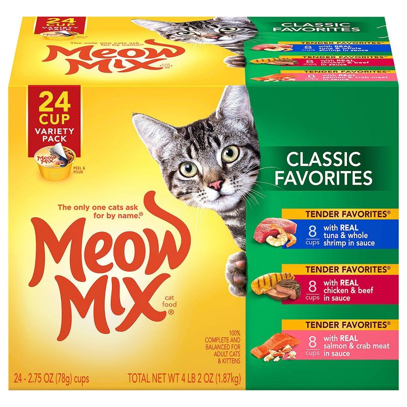Meow Mix Tender Favorites Wet Cat Food Classic Favorites - 2.75oz/24ct Variety Pack