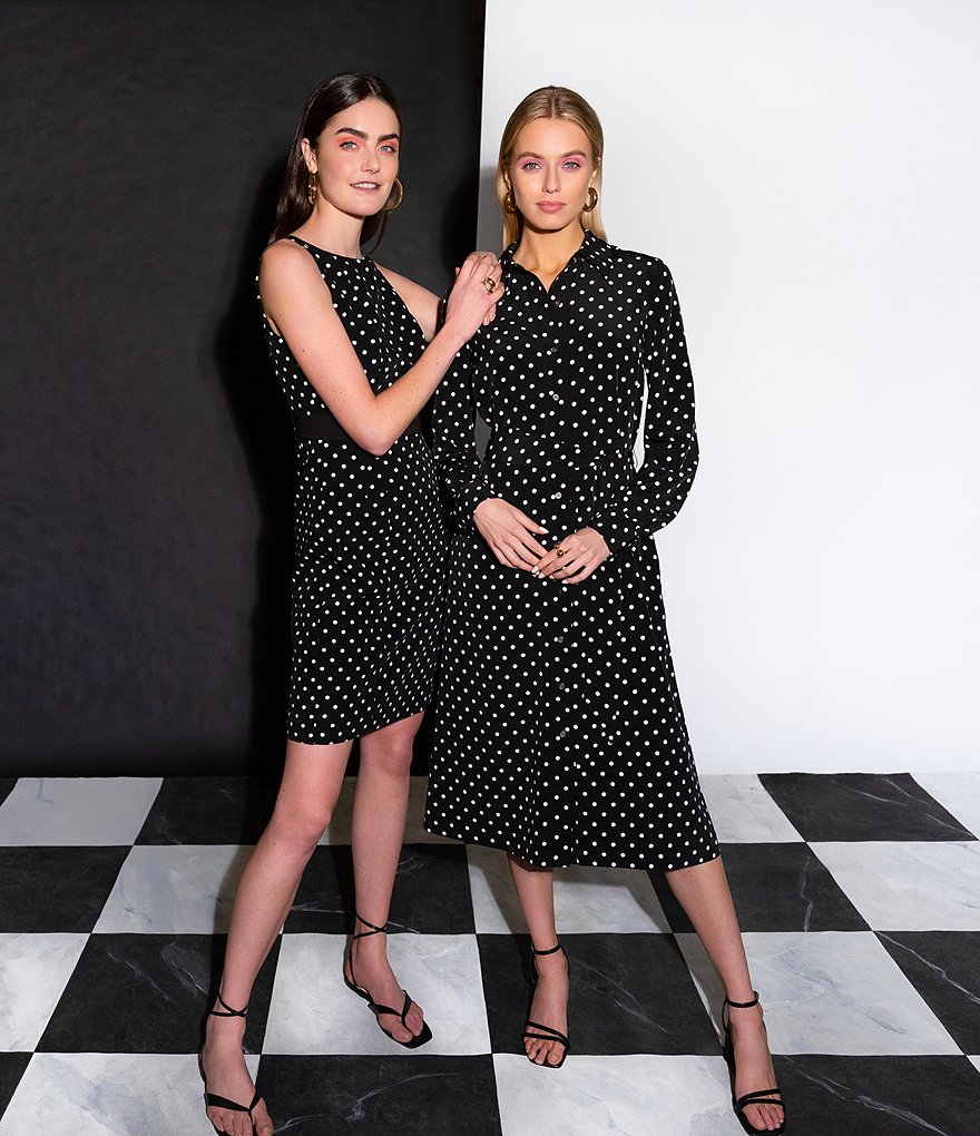 LDT Adrienne Dotted Long Sleeve Belted Midi Dress