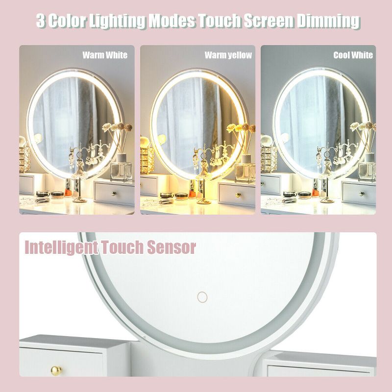 Costway Makeup Vanity Table 3 Color Lighting Modes Jewelry Dressing