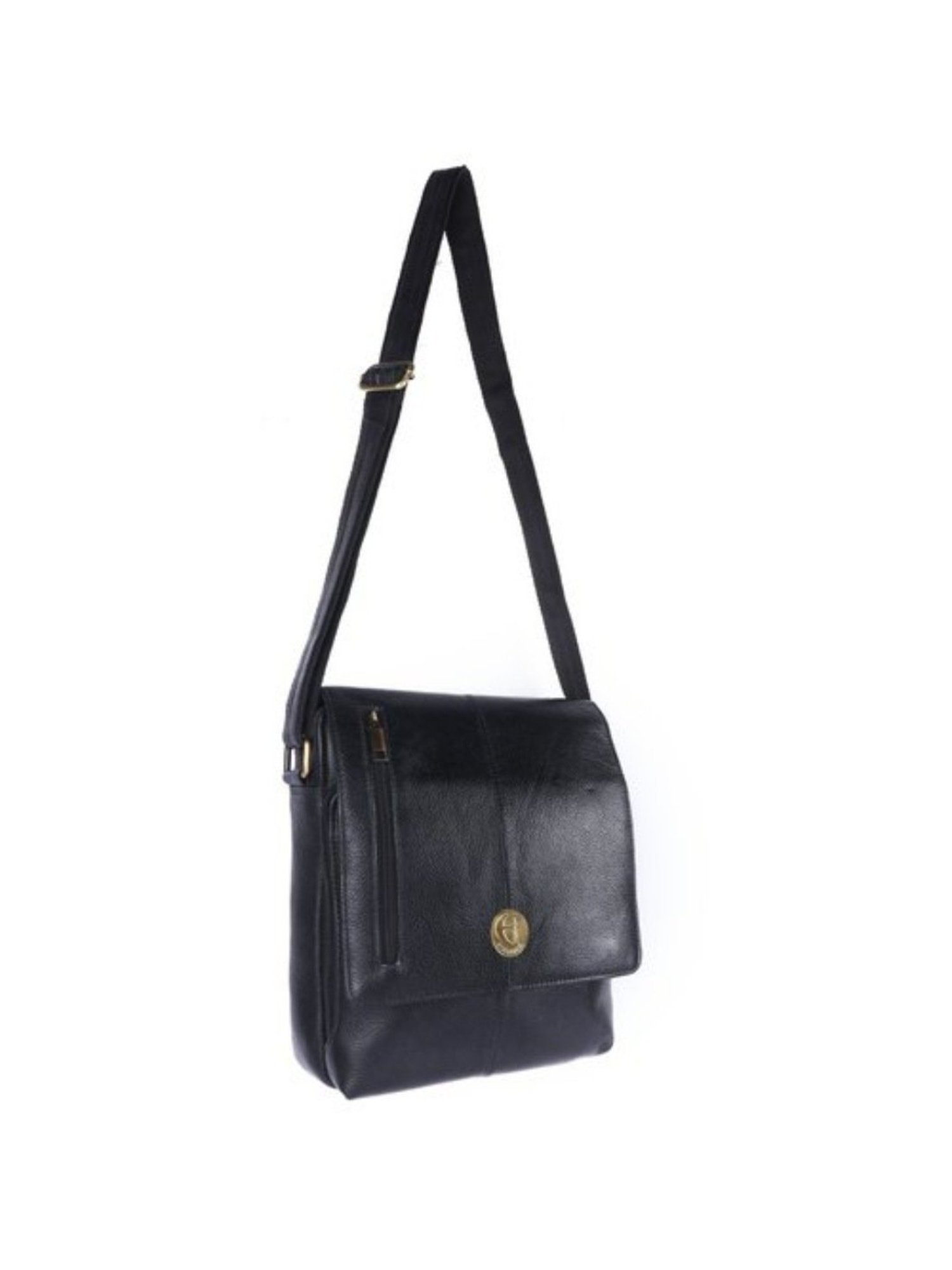 HiLEDER Black Textured Medium Leather 11 inch Cross Body Bag