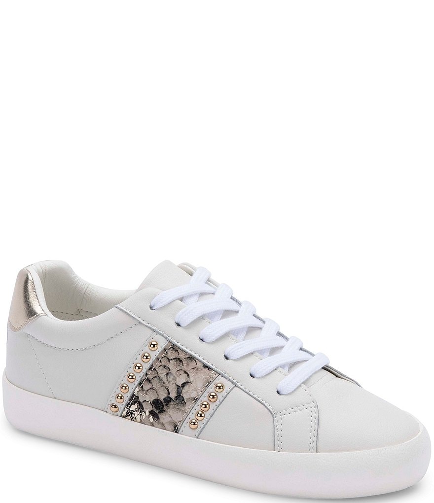 Blondo Gavi Waterproof Leather Snake Print Studded Detail Lace-Up Sneakers