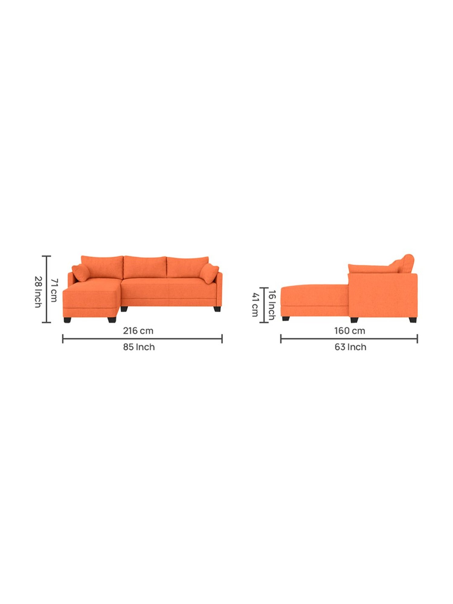Trevi Duke Orange Fabric & Neem Wood 6 Seater LHS Sectional Sofa