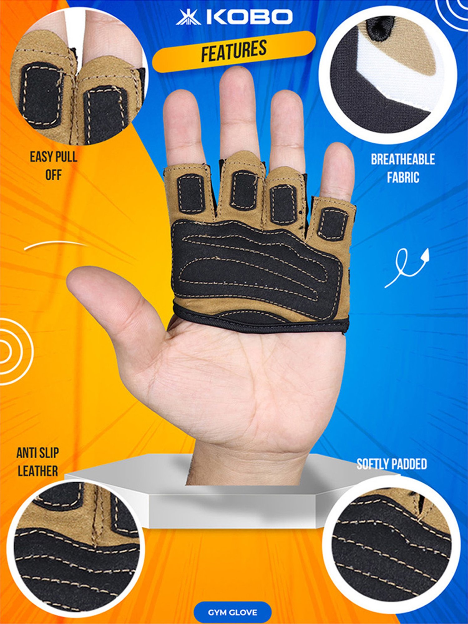 Kobo Weight Lifting Gym Gloves (Brown) Size - S