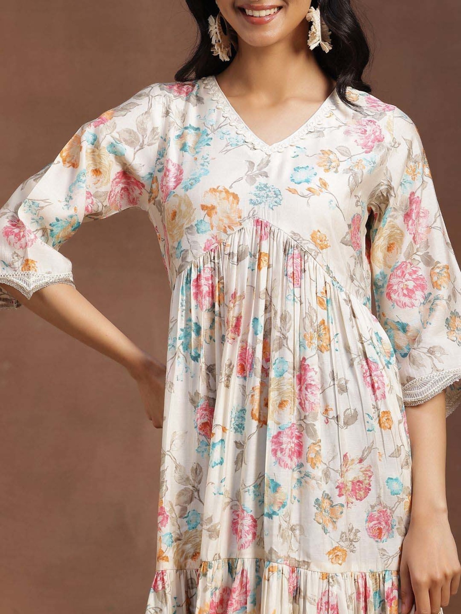 Libas Beige Printed A-Line Dress