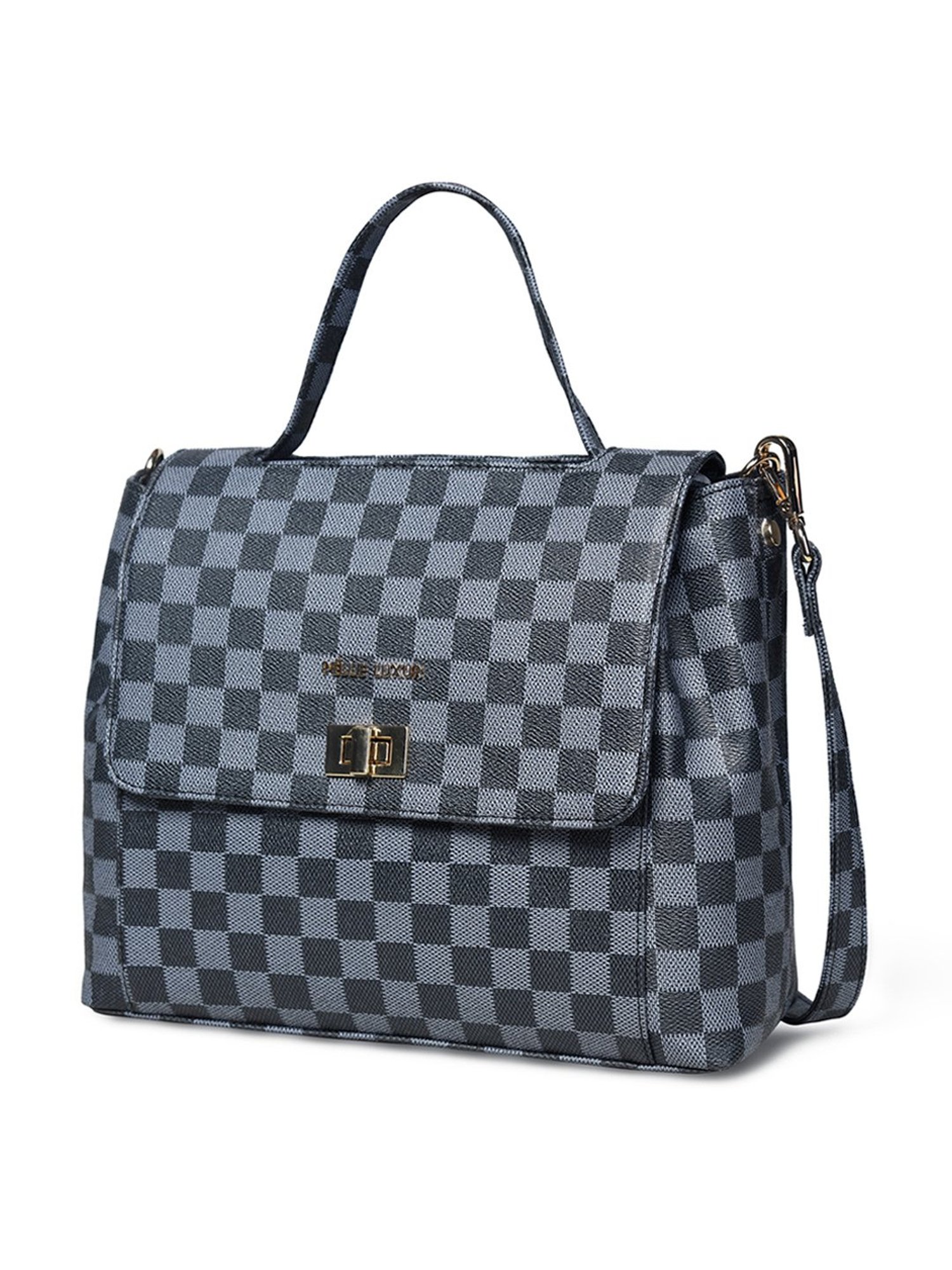 PELLE LUXUR Grey & Black Checks Medium Cross Body Bag