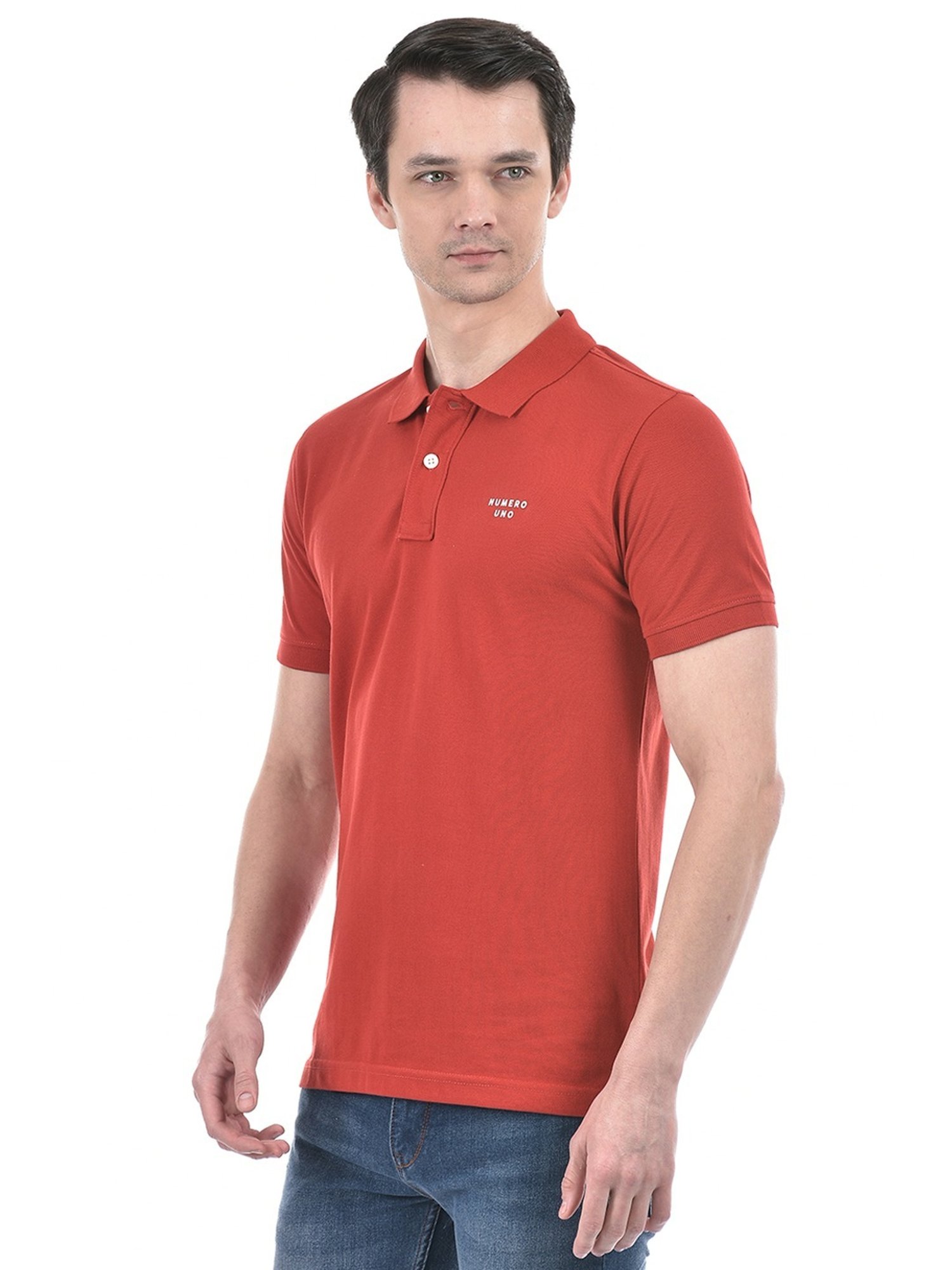 Numero Uno Cherry Red Cotton Slim Fit Polo T-Shirt