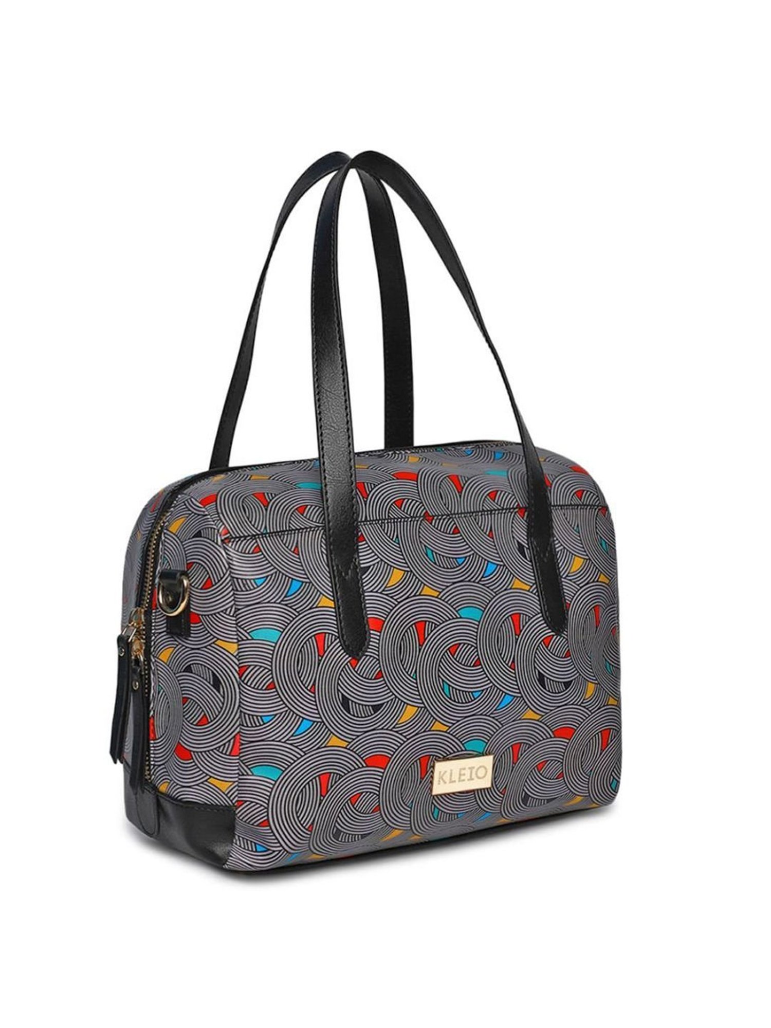 KLEIO Black Printed Medium Handbag