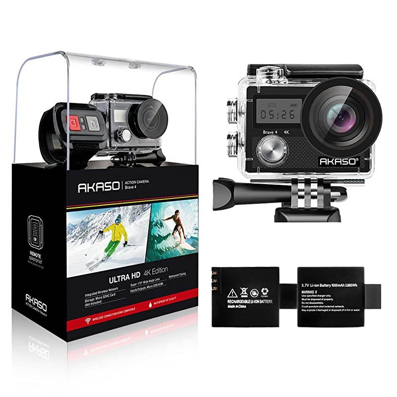 Brave 4 4K 20MP WiFi Action Camera Ultra HD with EIS 30m Underwater Waterproof Camera Remote Control 5X Zoom Underwater Camcorder with 2 Batteries and Helmet Accessories Kit