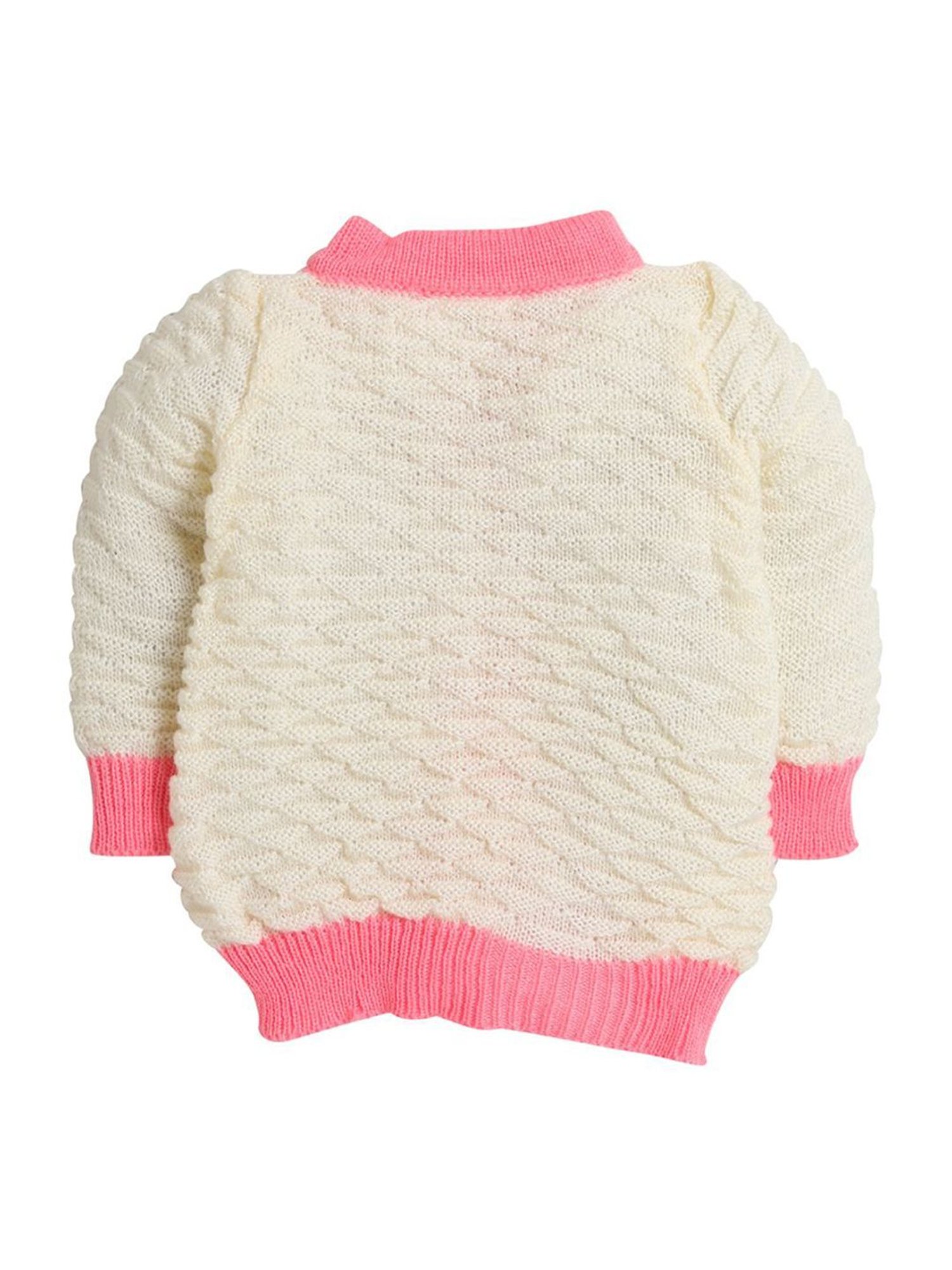 Little Angels Kids Cream & Pink Textured Pattern Full Sleeves Sweater Set