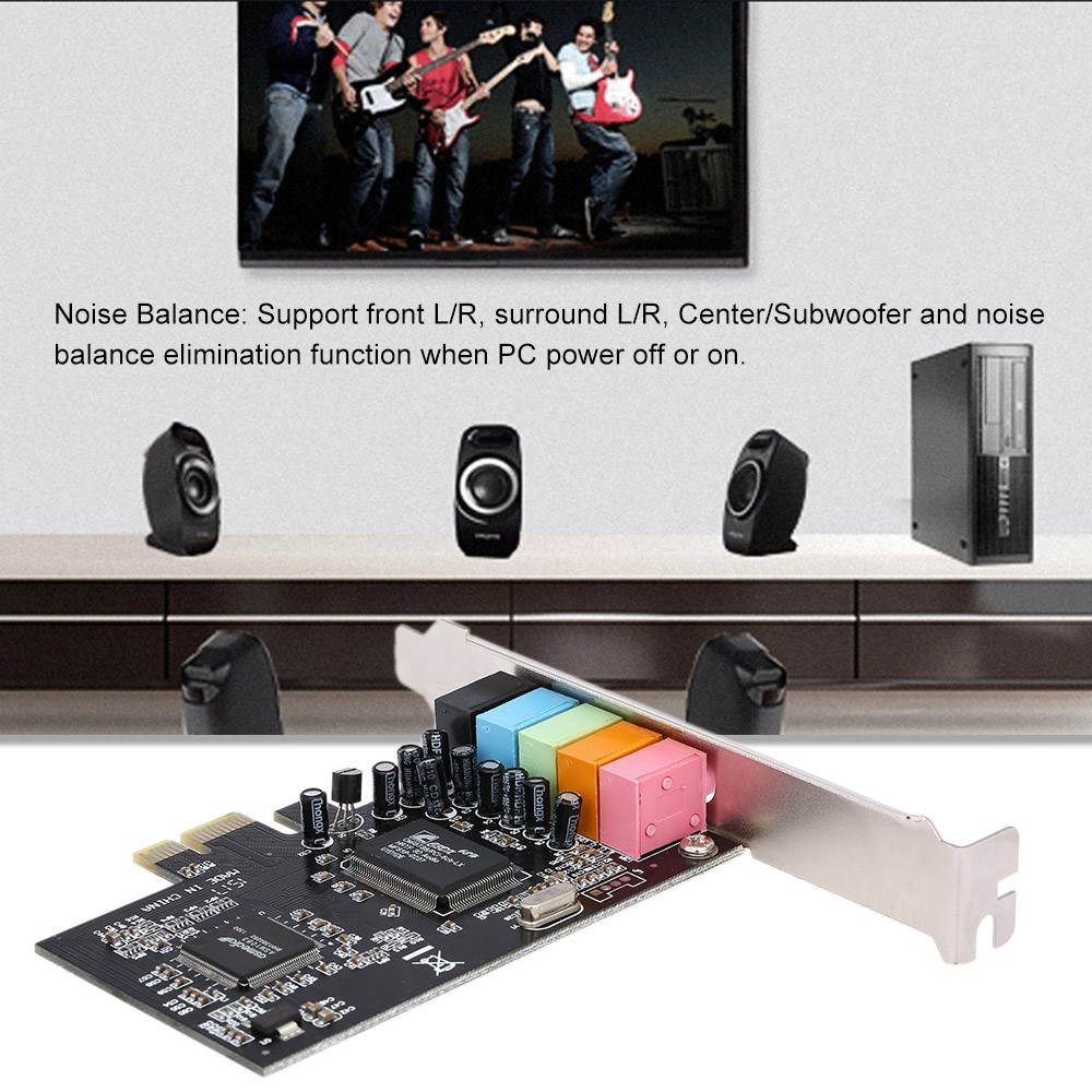 PCI-E Express Expansion Card 5.1 Sound 5 Port Sound Card Stereo Surround Sound Card for Desktop Black
