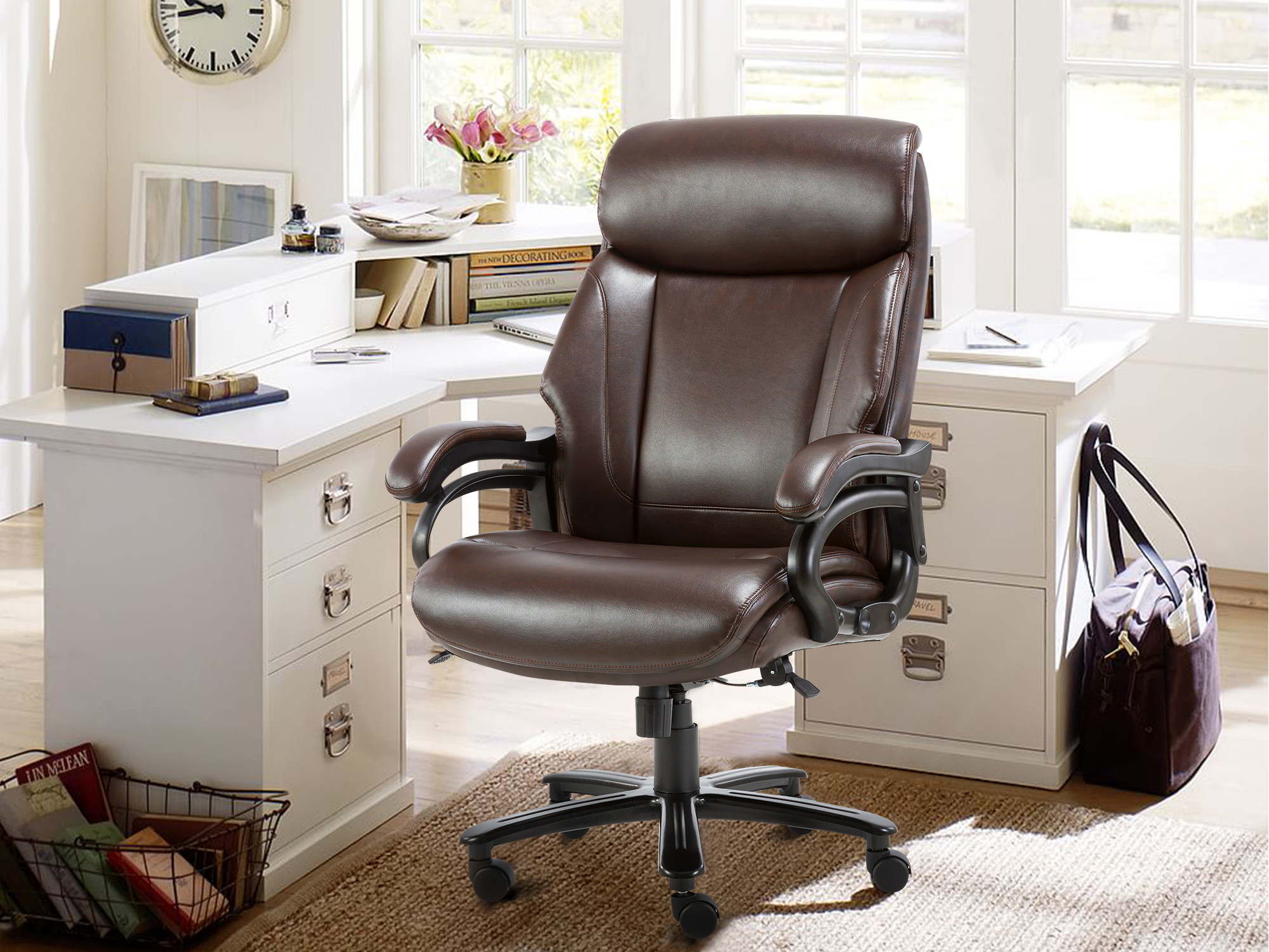 High Back Big & Tall 400lb Ergonomic Bonded Leather Office Chair - Executive Desk Computer Swivel Chair - Heavy Duty Metal Base, Adjustable Tilt Angle with Lumbar Support