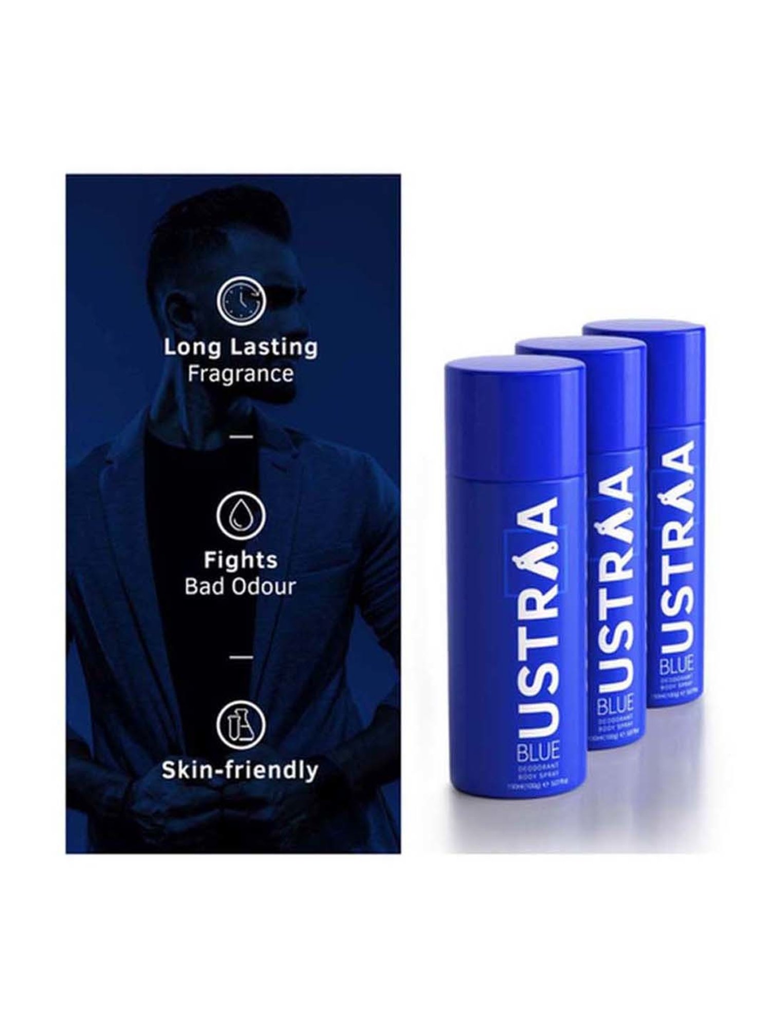 Ustraa Blue Deodorant Body Spray (Set of 3)