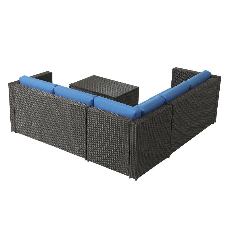 4pc Wicker Rattan Patio Sofa Set with Blue Cushions - Accent Furniture