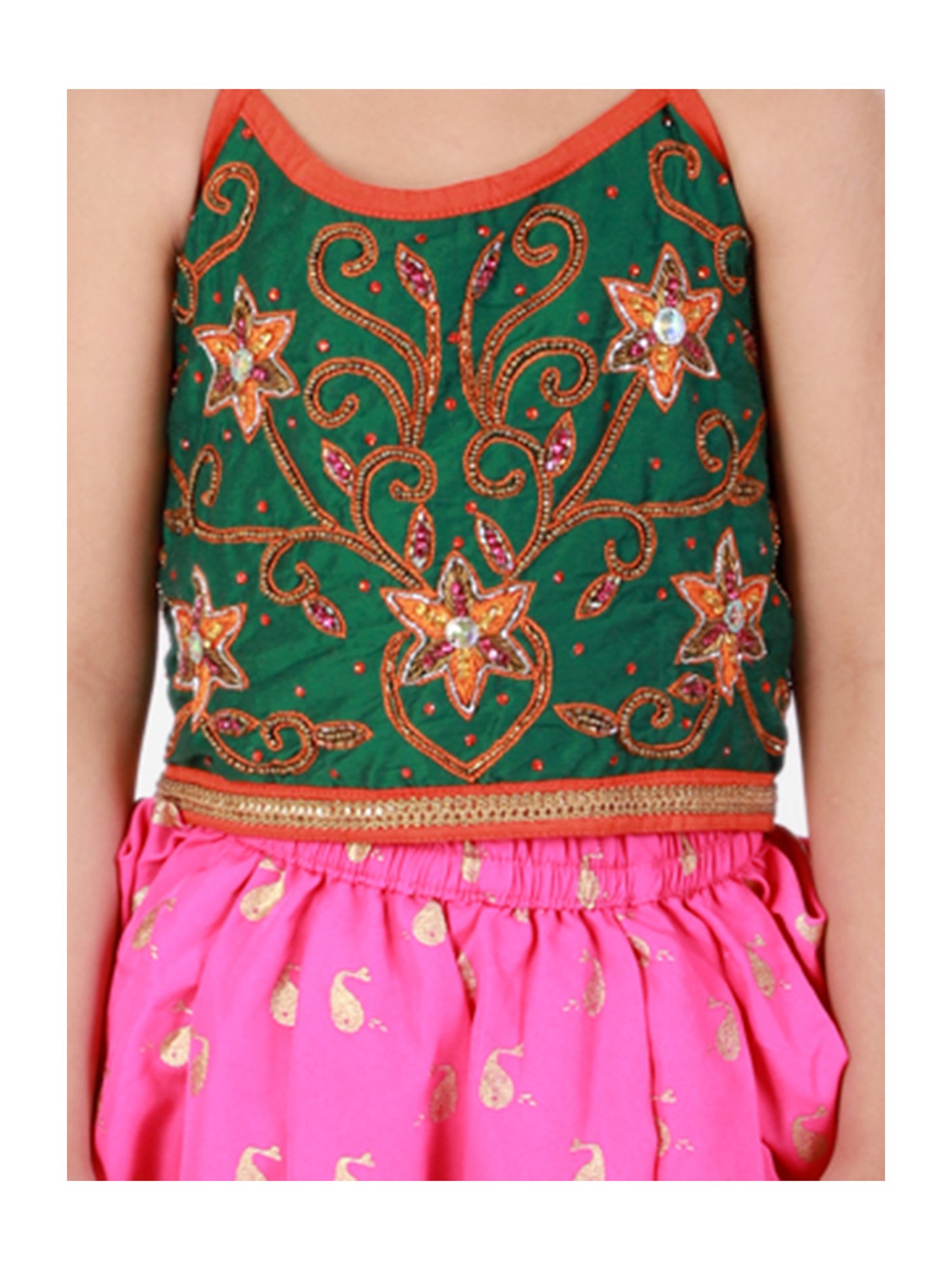 TWISHA Kids Green & Pink Embellished Top with Dhoti