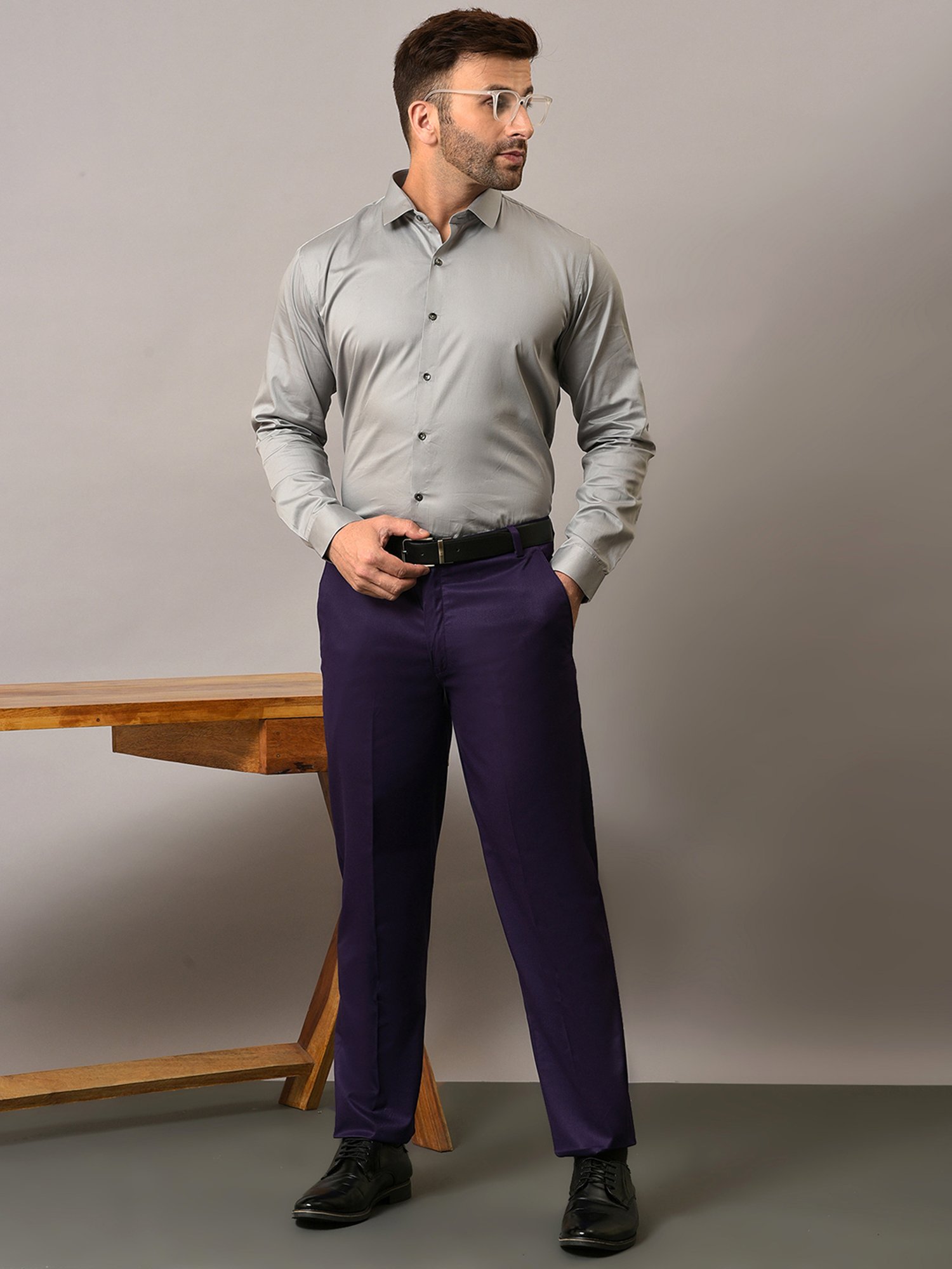Hangup Purple Regular Fit Flat Front Trousers