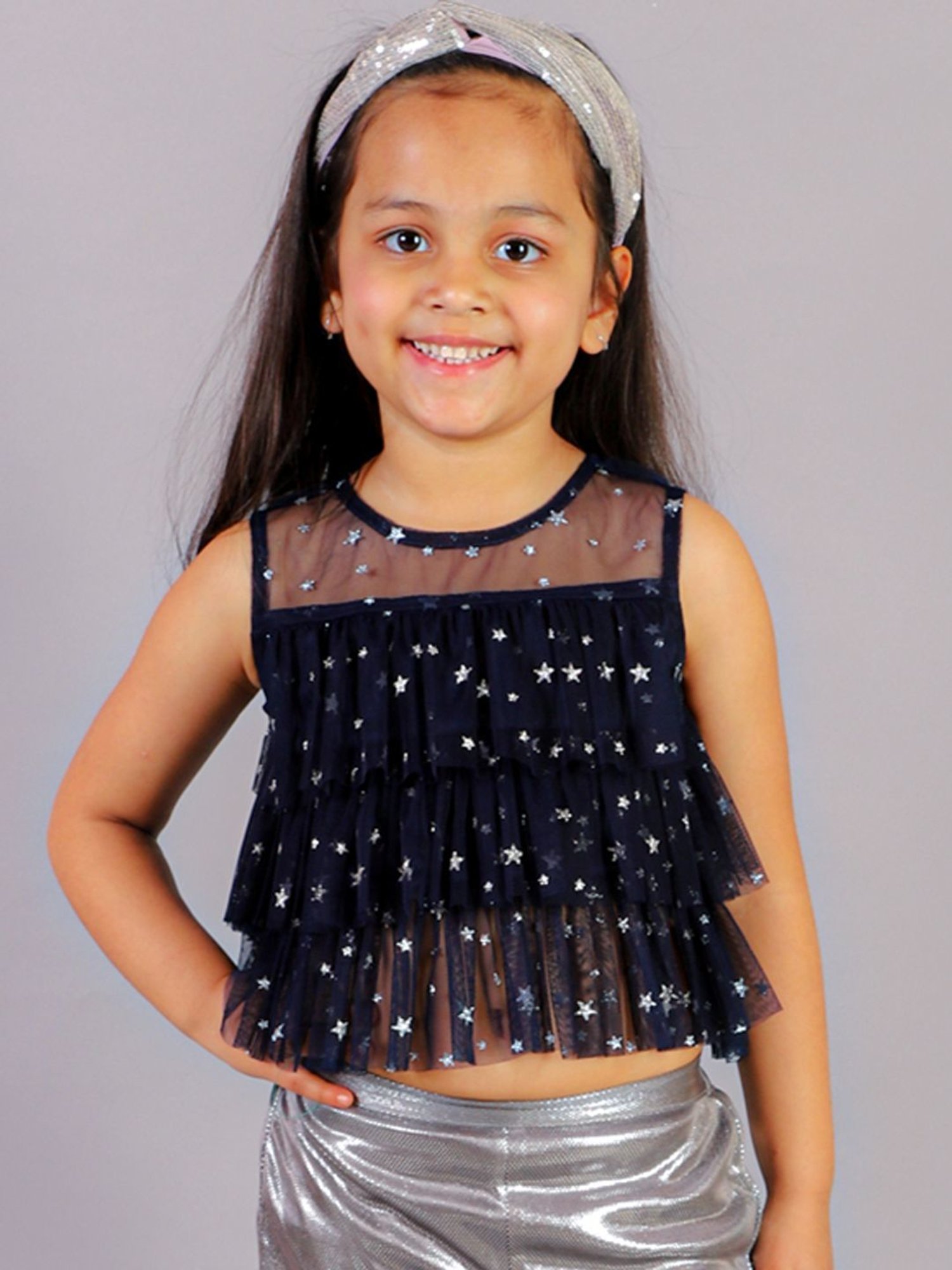 Lil Drama Kids Navy Embellished Top