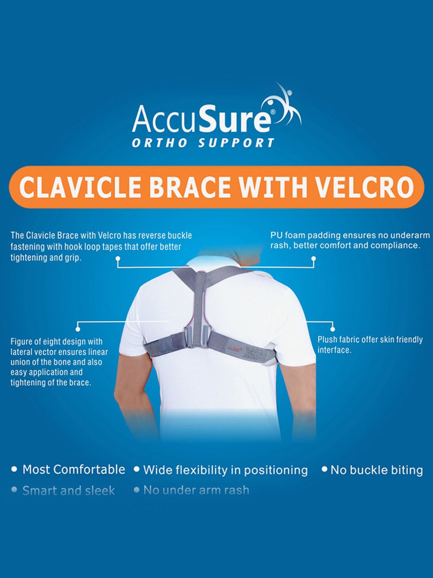 AccuSure Clavicle Brace With Velcro For Immobilize, Stabilize & Align Clavicle Fractures - Size-L