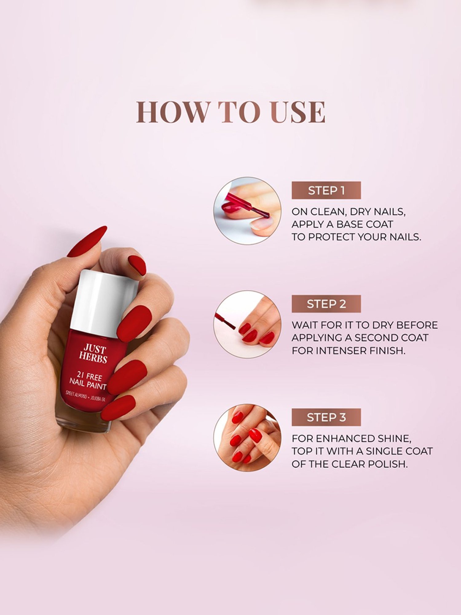 JUST HERBS 21 Free Nail Paint Wild Indian Rose - 6 ml