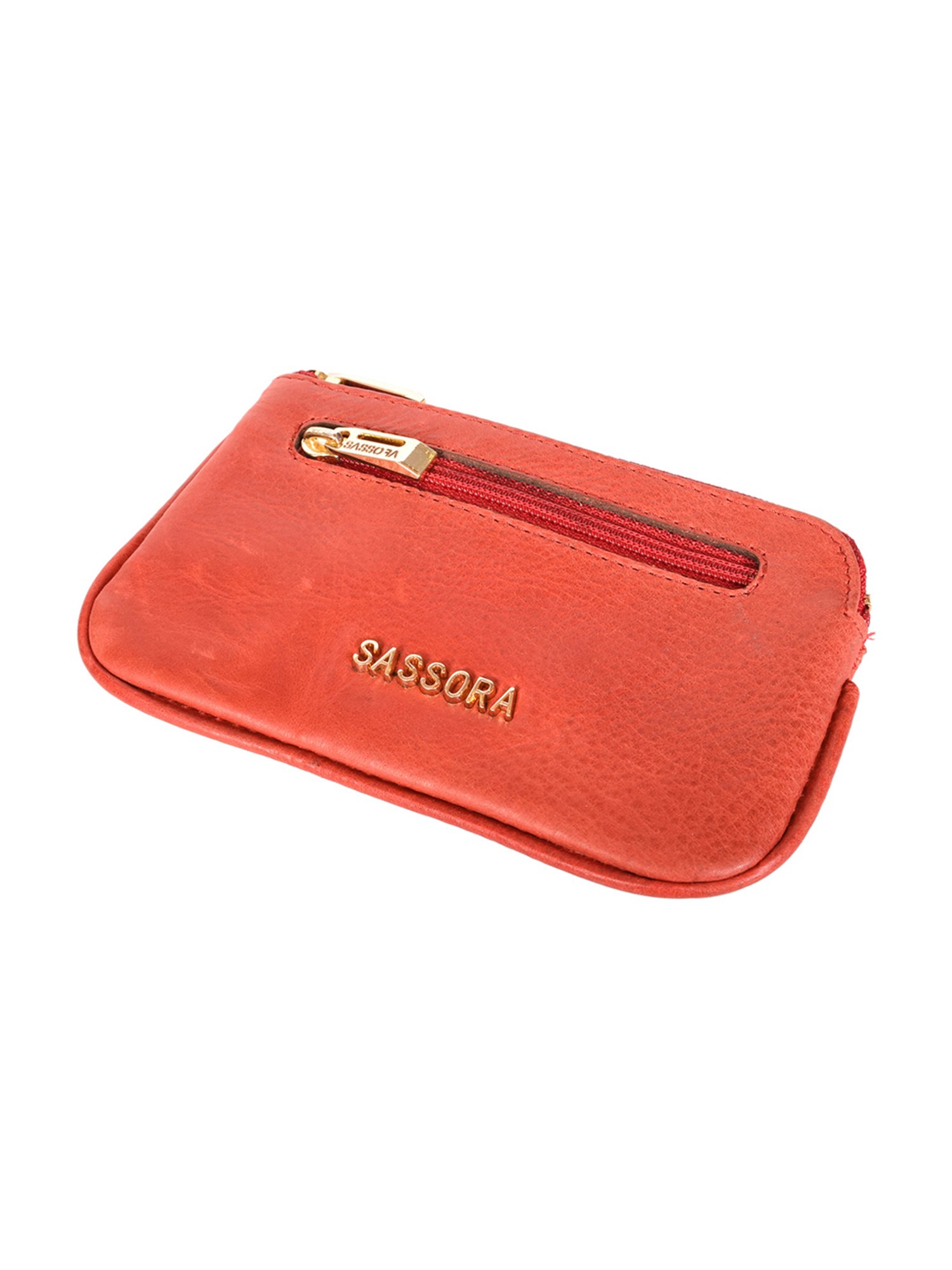 SASSORA Coral Red Leather Small Key Case