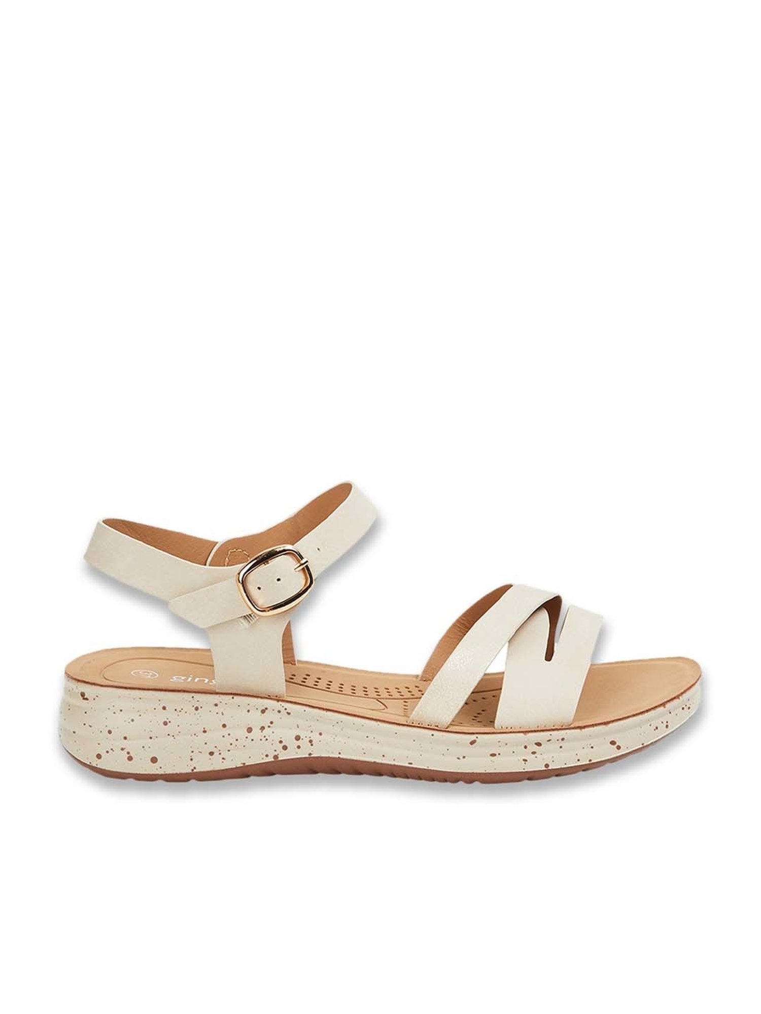 Ginger by Lifestyle Women's Beige Ankle Strap Wedges