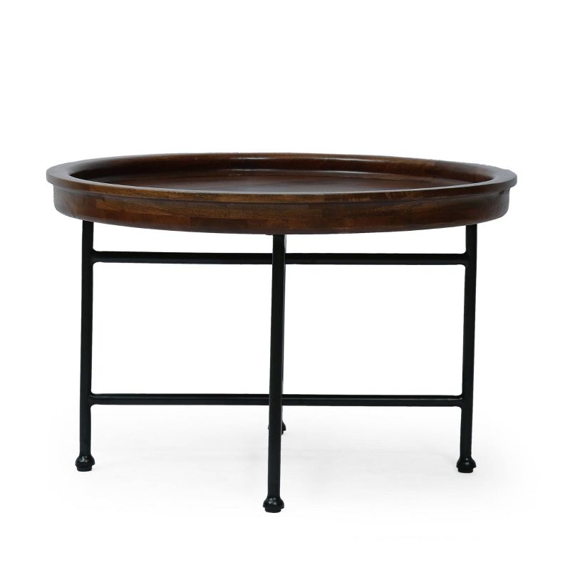 Nashua Modern Industrial Handcrafted Mango Wood Tray Top Coffee Table Walnut Brown/Black - Christopher Knight Home