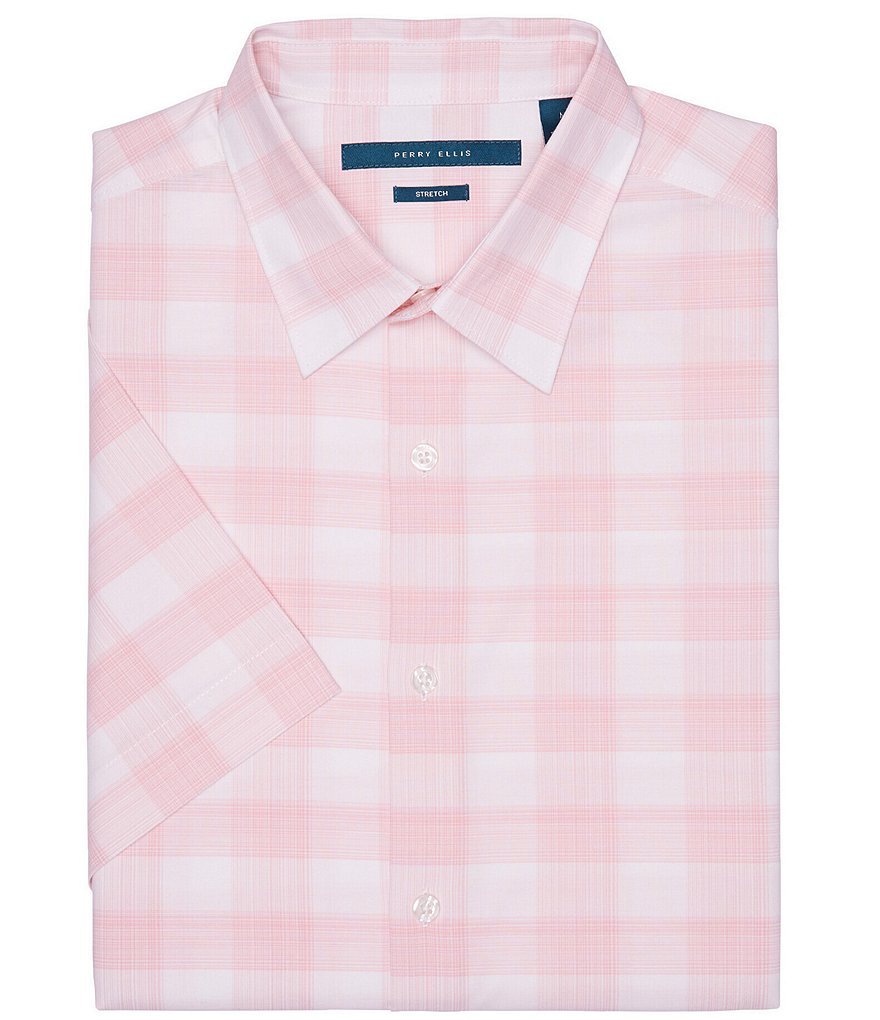 Perry Ellis Plaid Stretch Short-Sleeve Woven Shirt