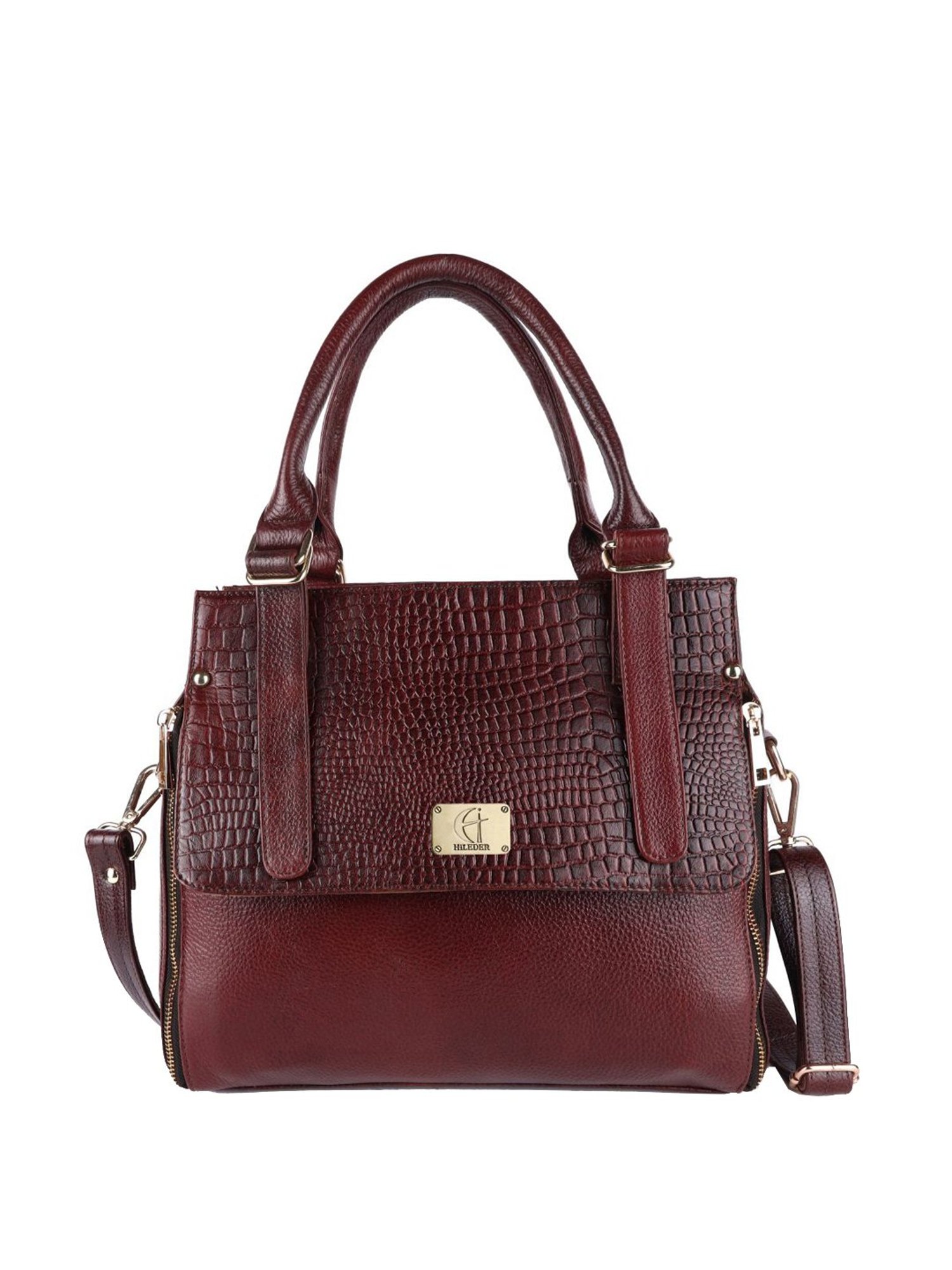 HiLEDER Brown Textured Medium Handbag
