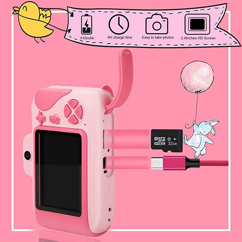 Kids Camera Wireless Mini Digital Video Camera HD Recorder Dual Cameras 24 Inch LCD Display Camcorder Toys Gifts for Kids PinkB