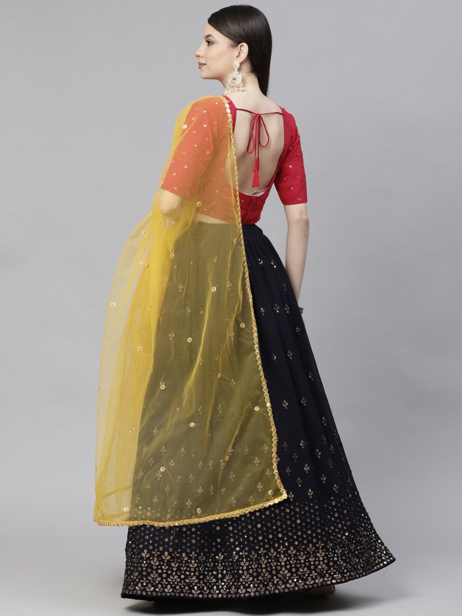 SHUBHKALA Navy Embellished Lehenga and Choli Set With Dupatta