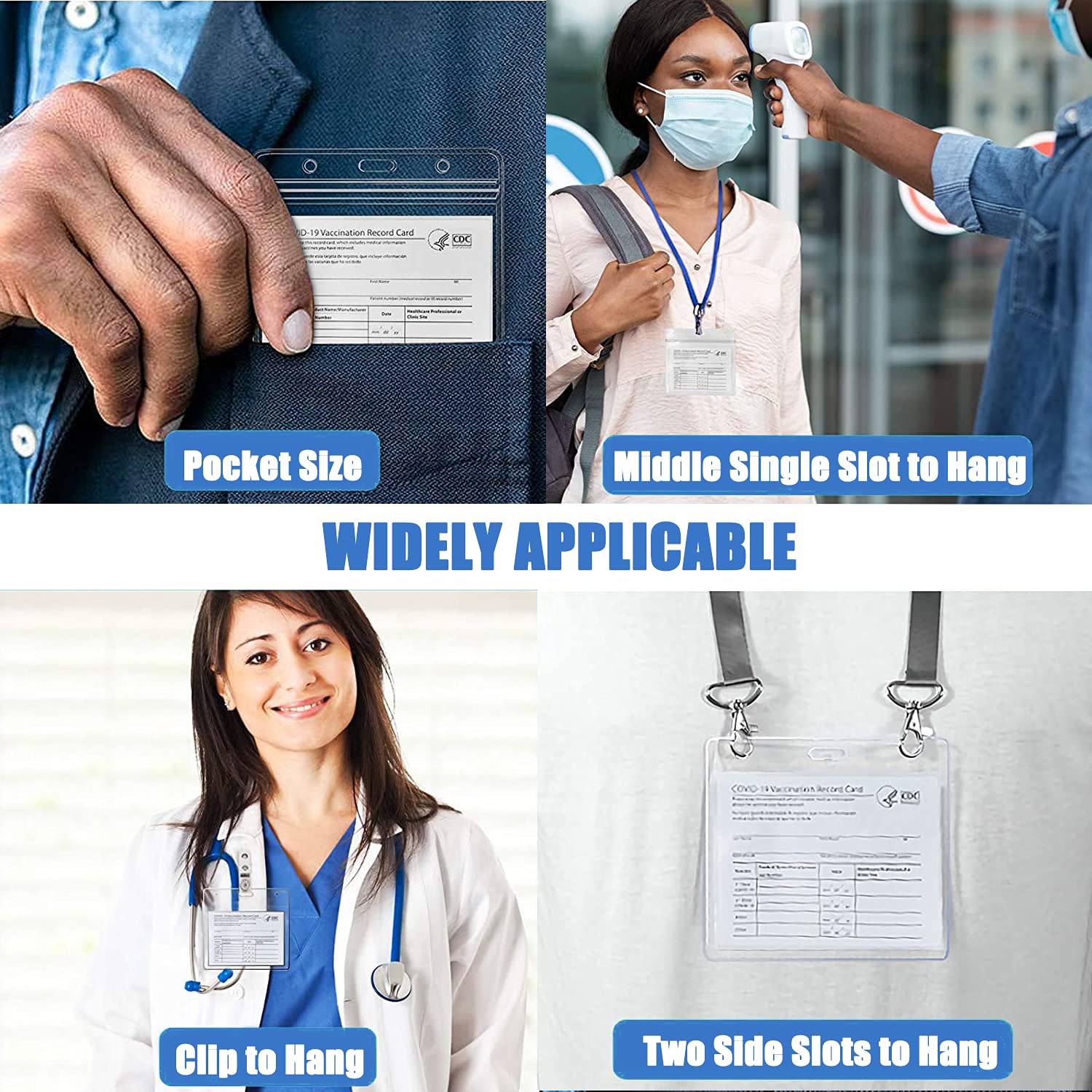 20 Pack CDC Vaccination Card Protector+20 PCS Neck Lanyards 4.3&times;3.5 Inches Horizontal ID Card Name Tag Holder for Immunization Card Clear Vinyl Plastic Sleeve with Waterproof Type Resealable Zip