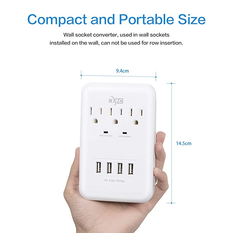 3Outlet Wall Mount Surge Protector 900 Joules with 48 AMP USB Charging Ports 4 USB Charging Ports and 1 Phone Holders for Home School Office ETL Certified