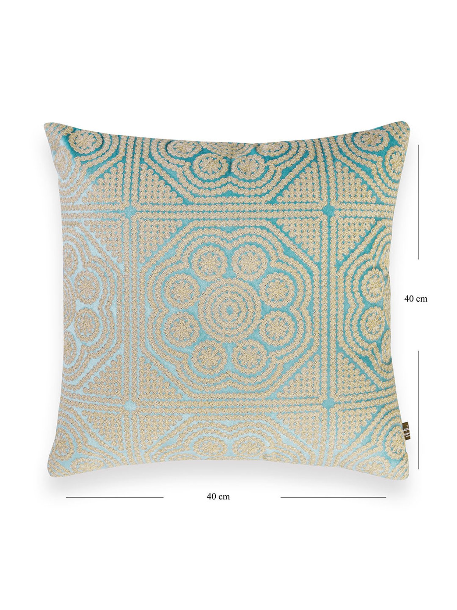 Pure Home and Living Blue Cotton Embroidery Cushion Cover