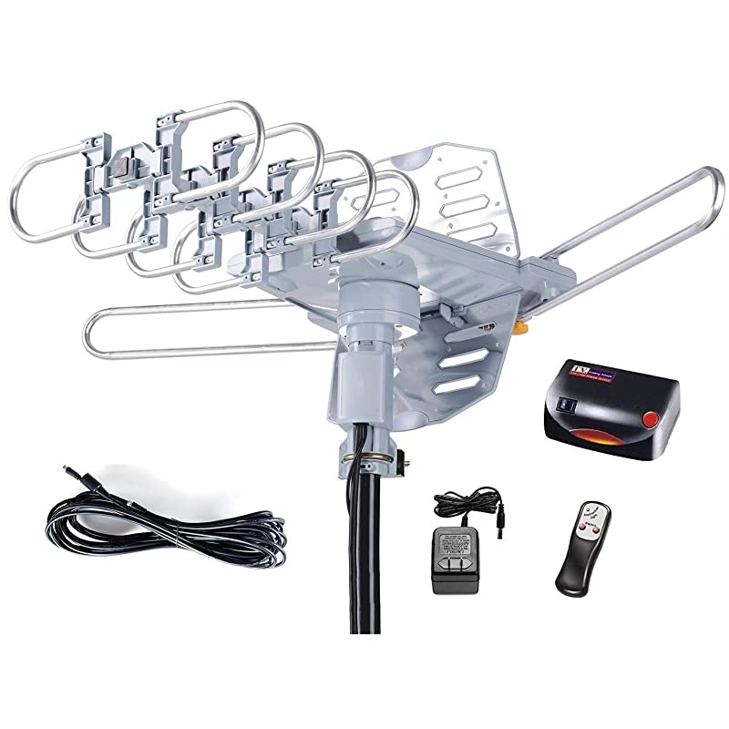 Amplified Digital Outdoor HDTV Antenna 150 Miles Long Range 360 Degree Rotation Infrared Control Tools Free Installation Support 2 TVs