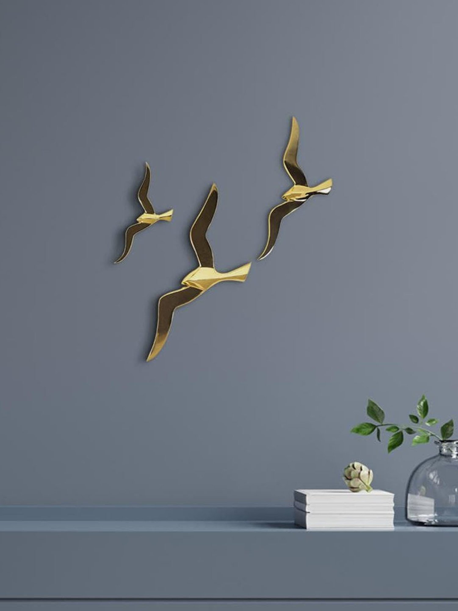 The Artment Abstract Golden Birds Wall D&iquest;cor (Set of 3)