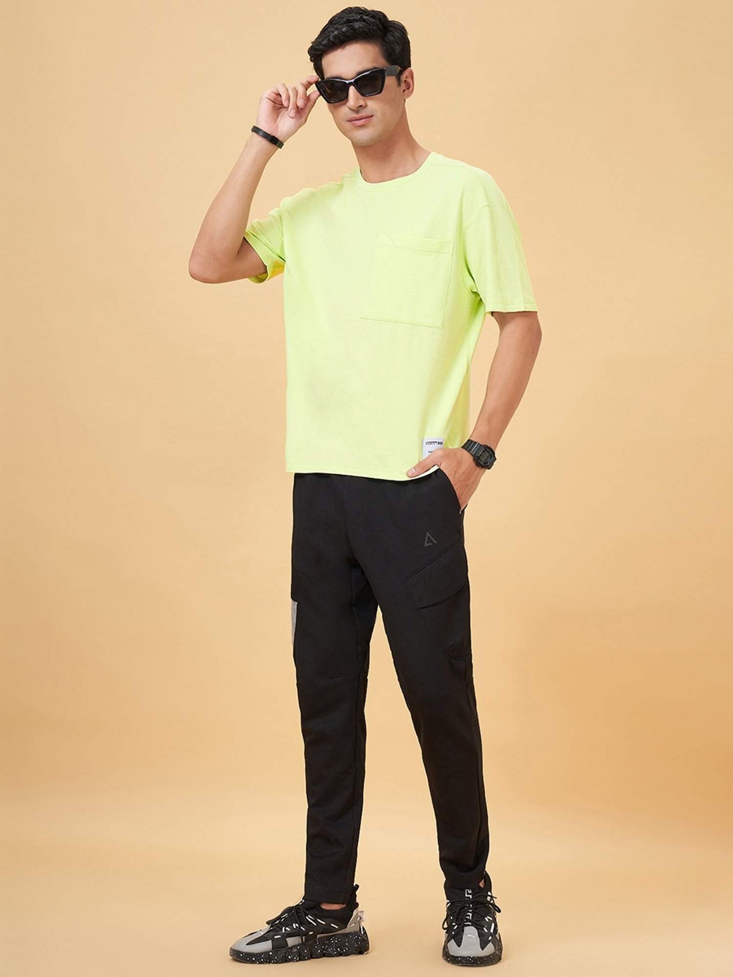 Street 808 By Pantaloons Lime Cream Cotton Loose Fit Printed T-Shirt