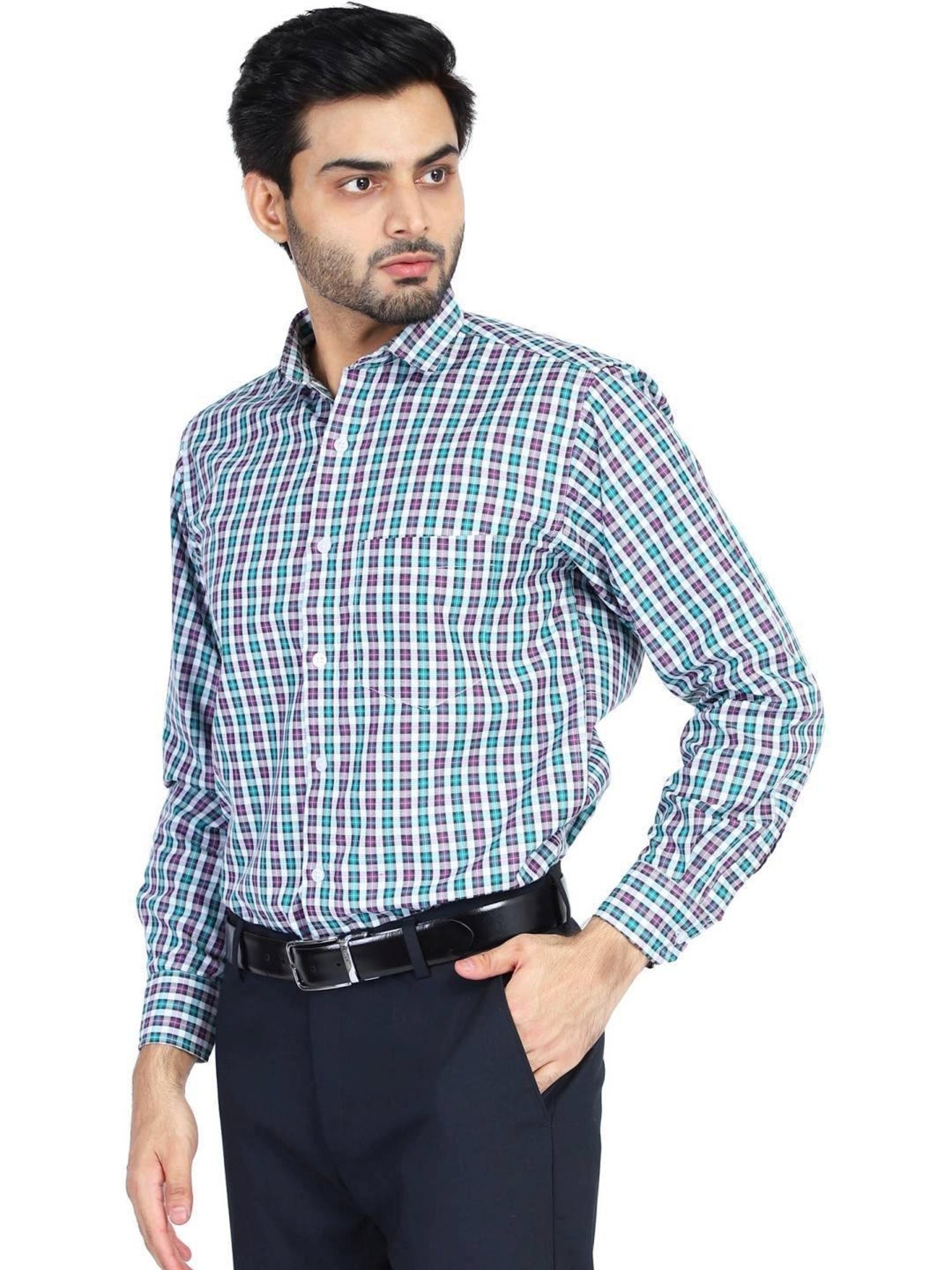 Tahvo Blue Slim Fit Checks Shirt