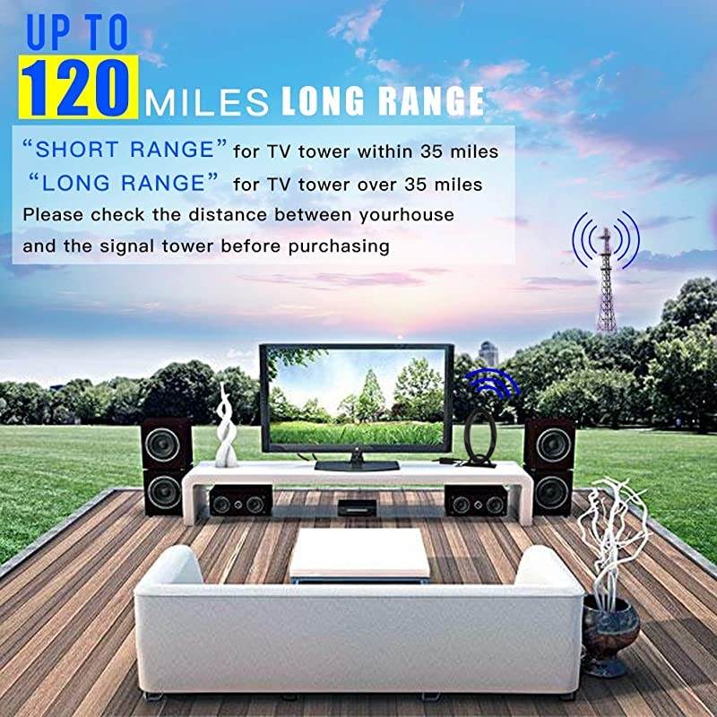 HDTV Antenna, 120 Miles Range Antenna for HDTV with Amplifier Signal Booster, Support 4K 1080P HDTV Channels, 16FT Coaxial Cable for TV Indoor